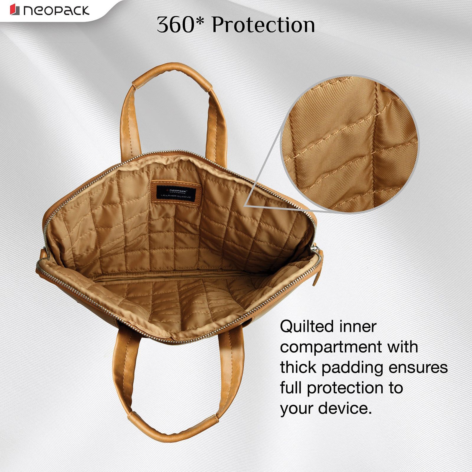 neopack 9TN13 Leather Sleeve for 13.3 Inch Laptop (2 Pockets, Tan) neopack 9TN13 Leather Sleeve for 13.3 Inch Laptop (2 Pockets, Tan)_9