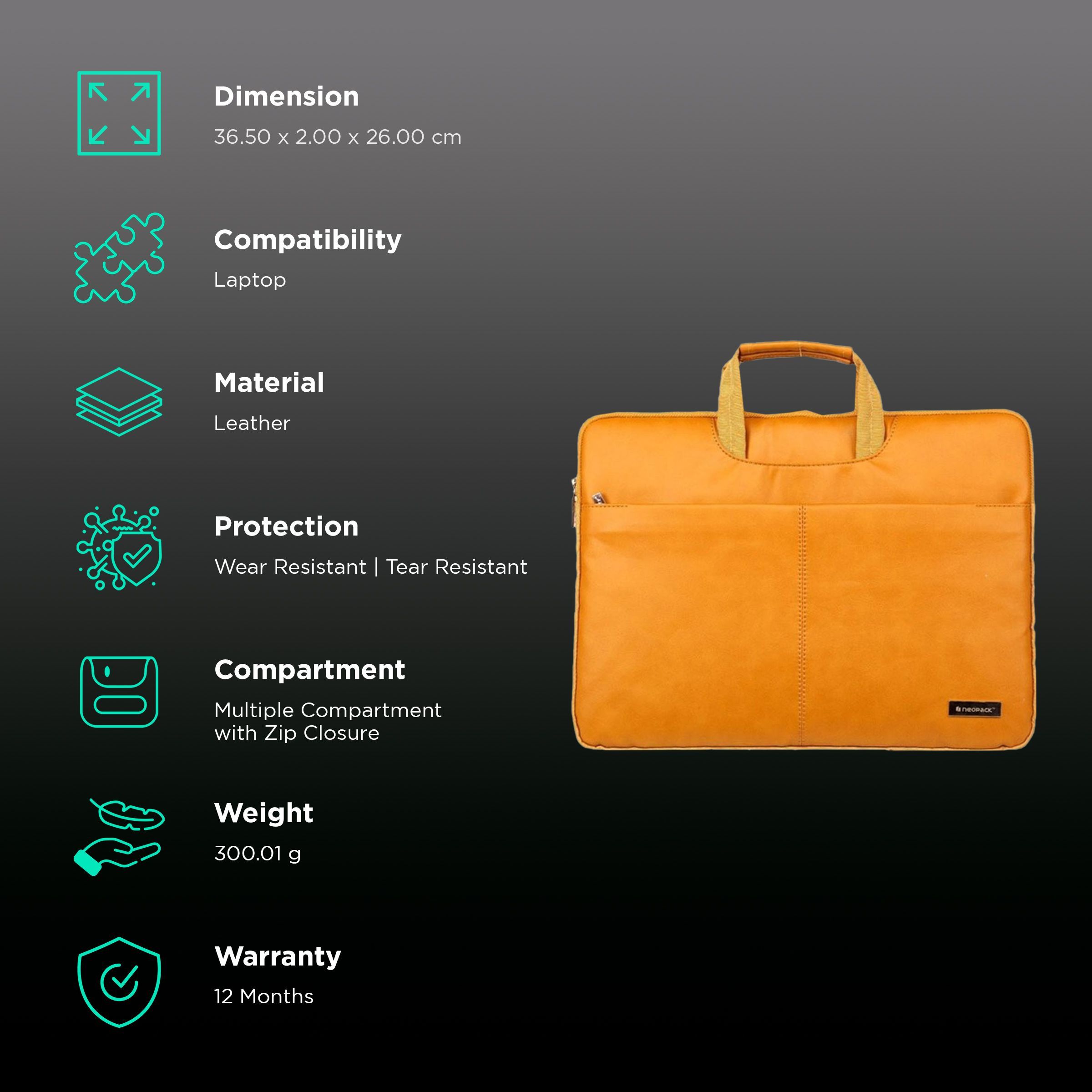 neopack 9TN13 Leather Sleeve for 13.3 Inch Laptop (2 Pockets, Tan) neopack 9TN13 Leather Sleeve for 13.3 Inch Laptop (2 Pockets, Tan)_2