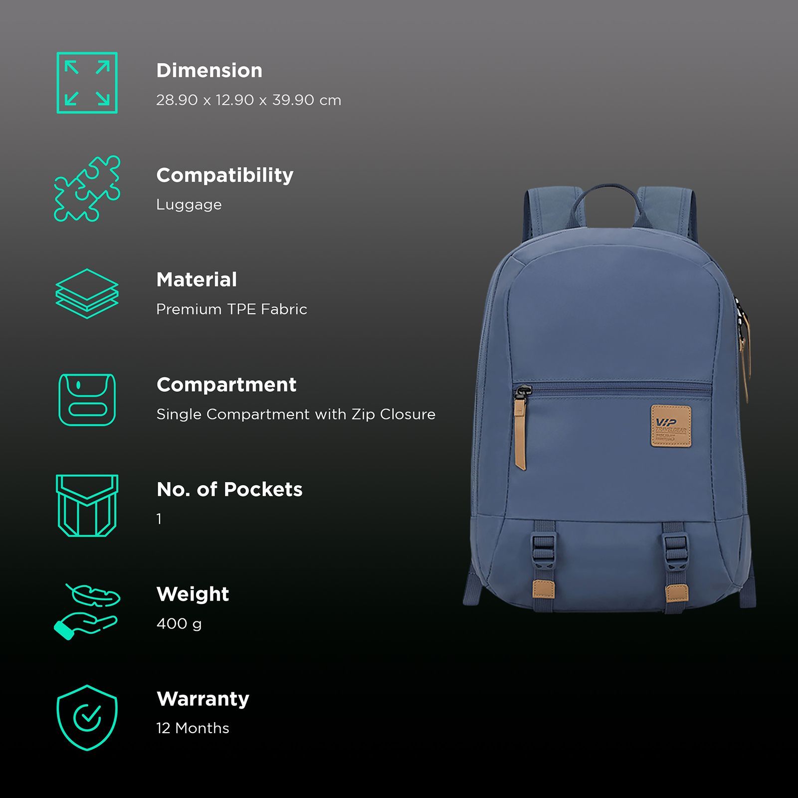 VIP Scuba 02 14 Litres Polyester Casual Backpack (1 Front Pocket, BPSCU02BYB, Baby Blue)_2