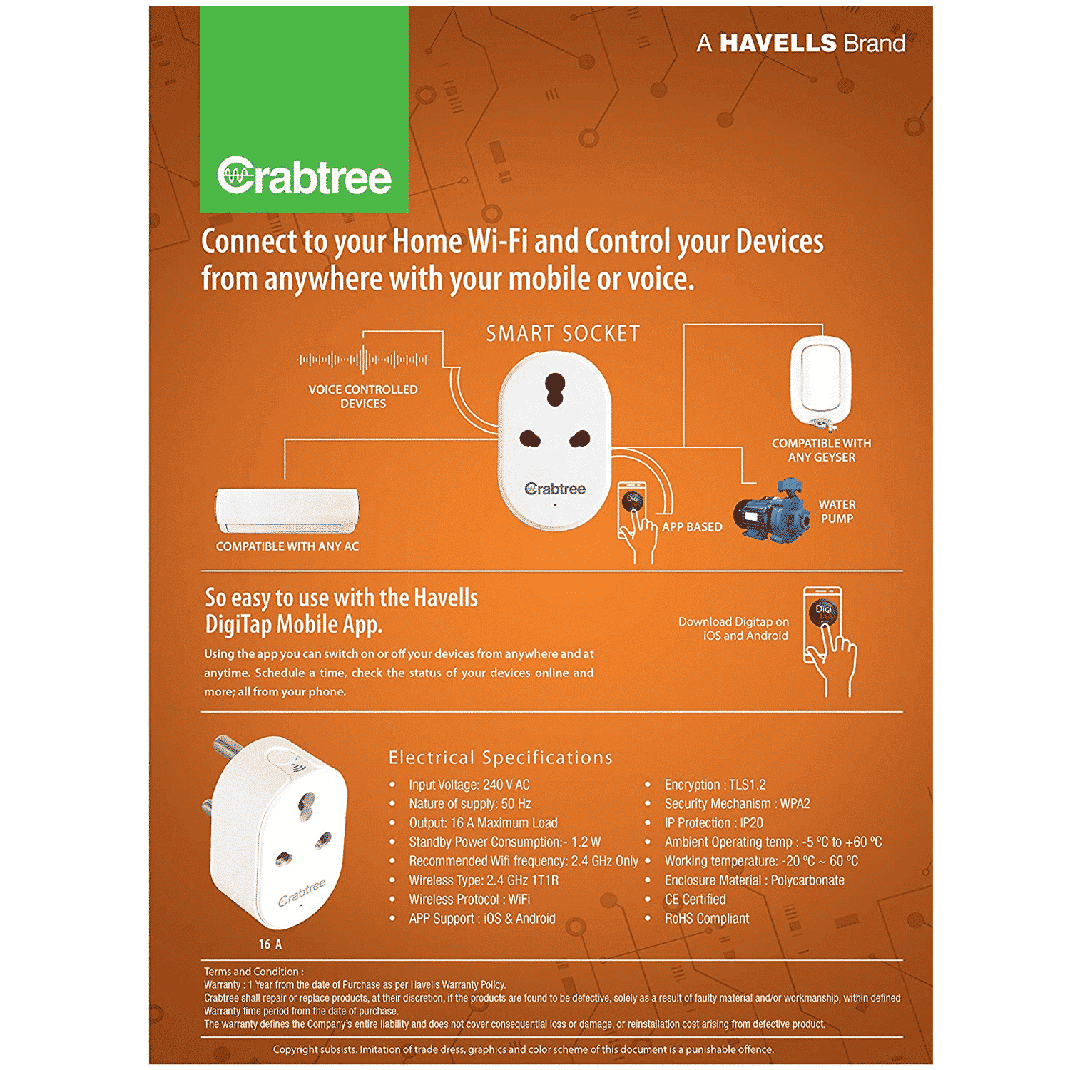 Crabtree Smart Socket for Multi Device Connection (Voice Control Smart Assistance, ACST161600, White) Crabtree Smart Socket for Multi Device Connection (Voice Control Smart Assistance, ACST161600, White)_6