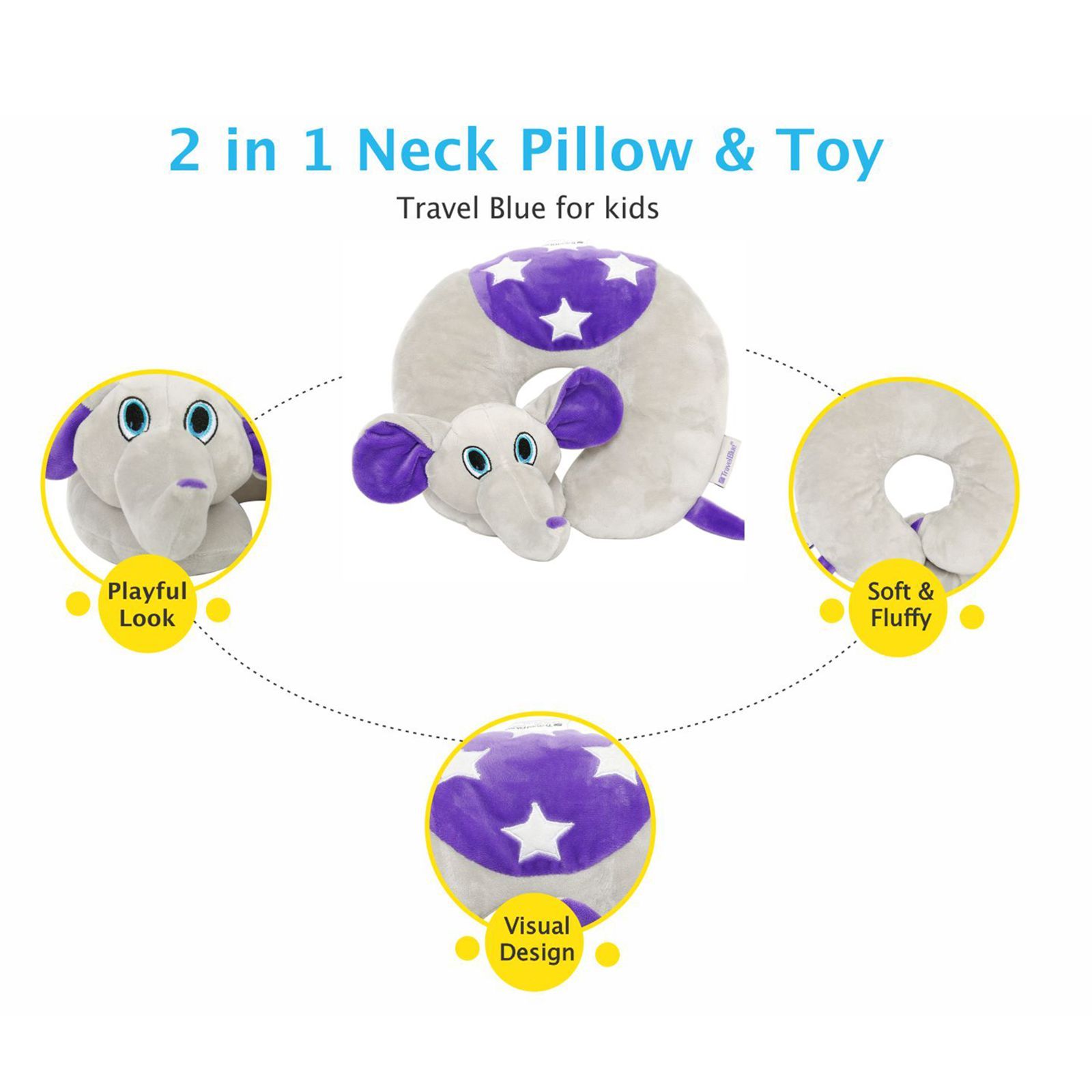 TRAVEL BLUE Flappy The Elephant Polyester Neck Pillow (Soft and Comfortable, Multicolor)_7