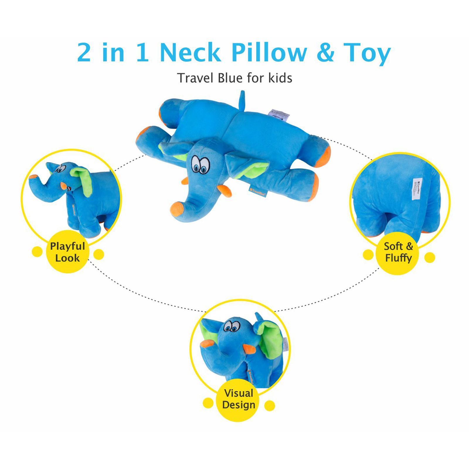 TRAVEL BLUE Trunky The Elephant Polyester Neck Pillow (Soft and Comfortable, Multicolor)_7