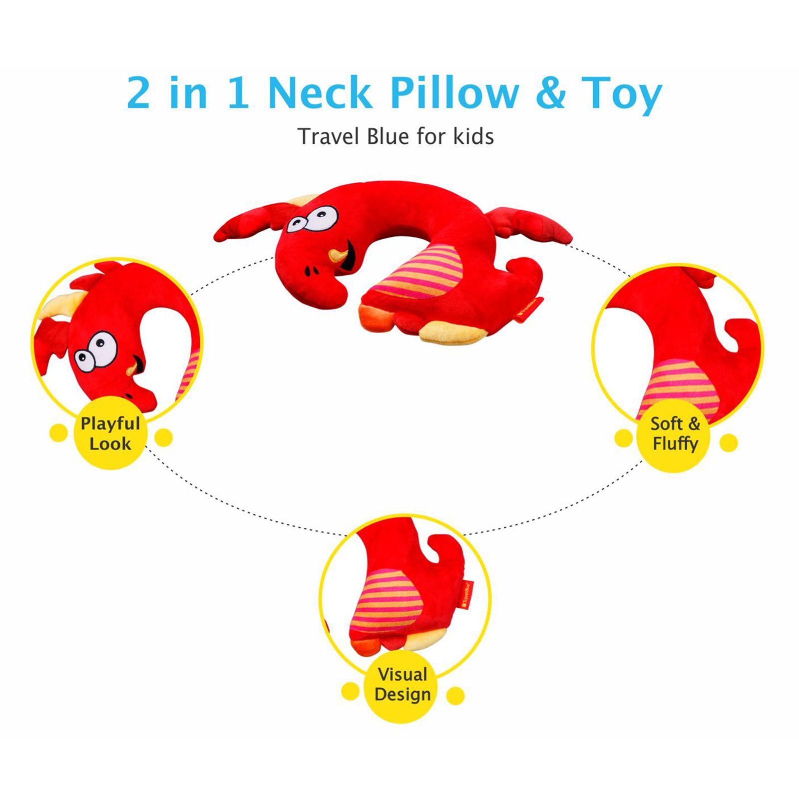 TRAVEL BLUE Tobi The Dragon Polyester Neck Pillow (Soft and Comfortable, Multicolor)_7