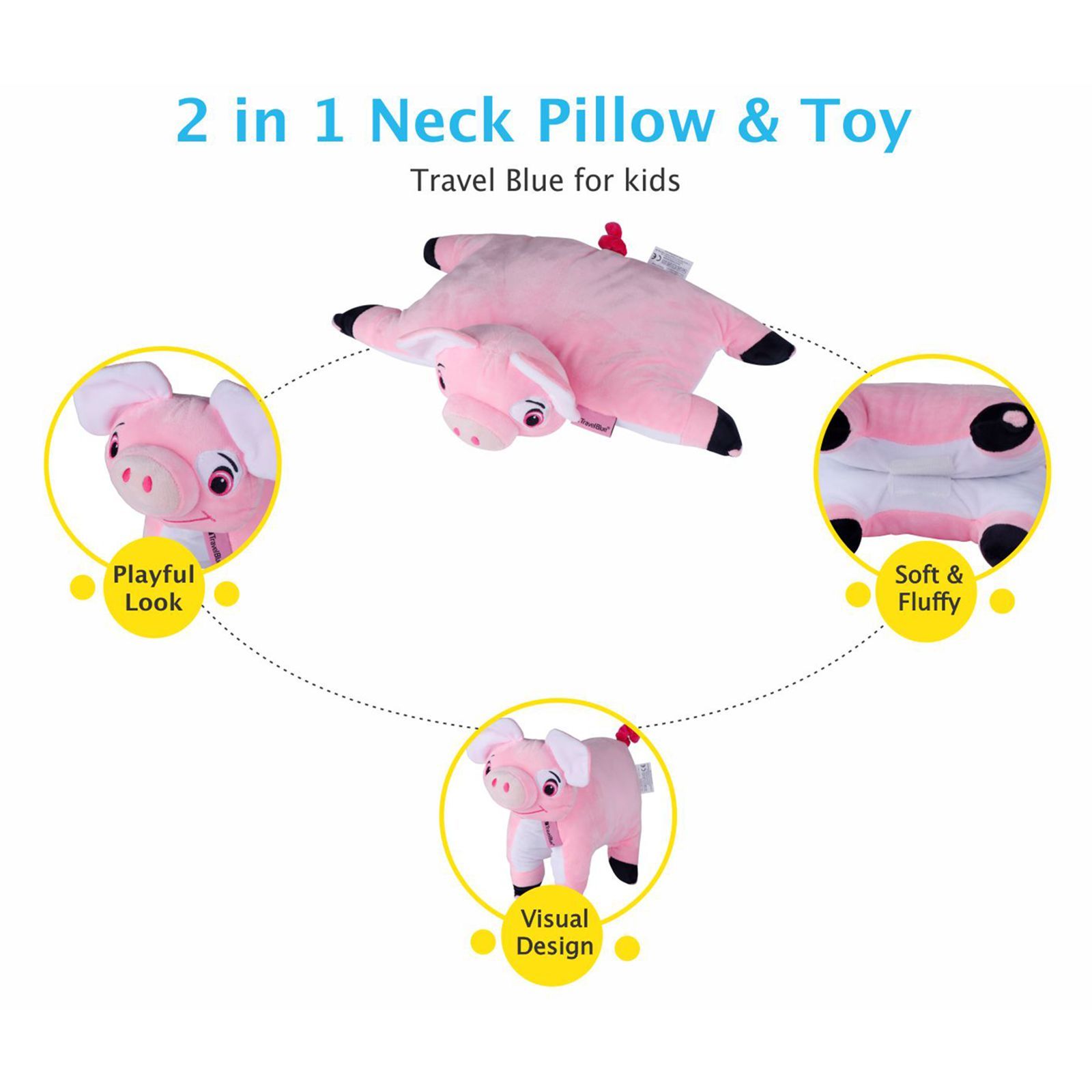 TRAVEL BLUE Pinky The Pig Polyester Neck Pillow (Soft and Comfortable, Multicolor)_7