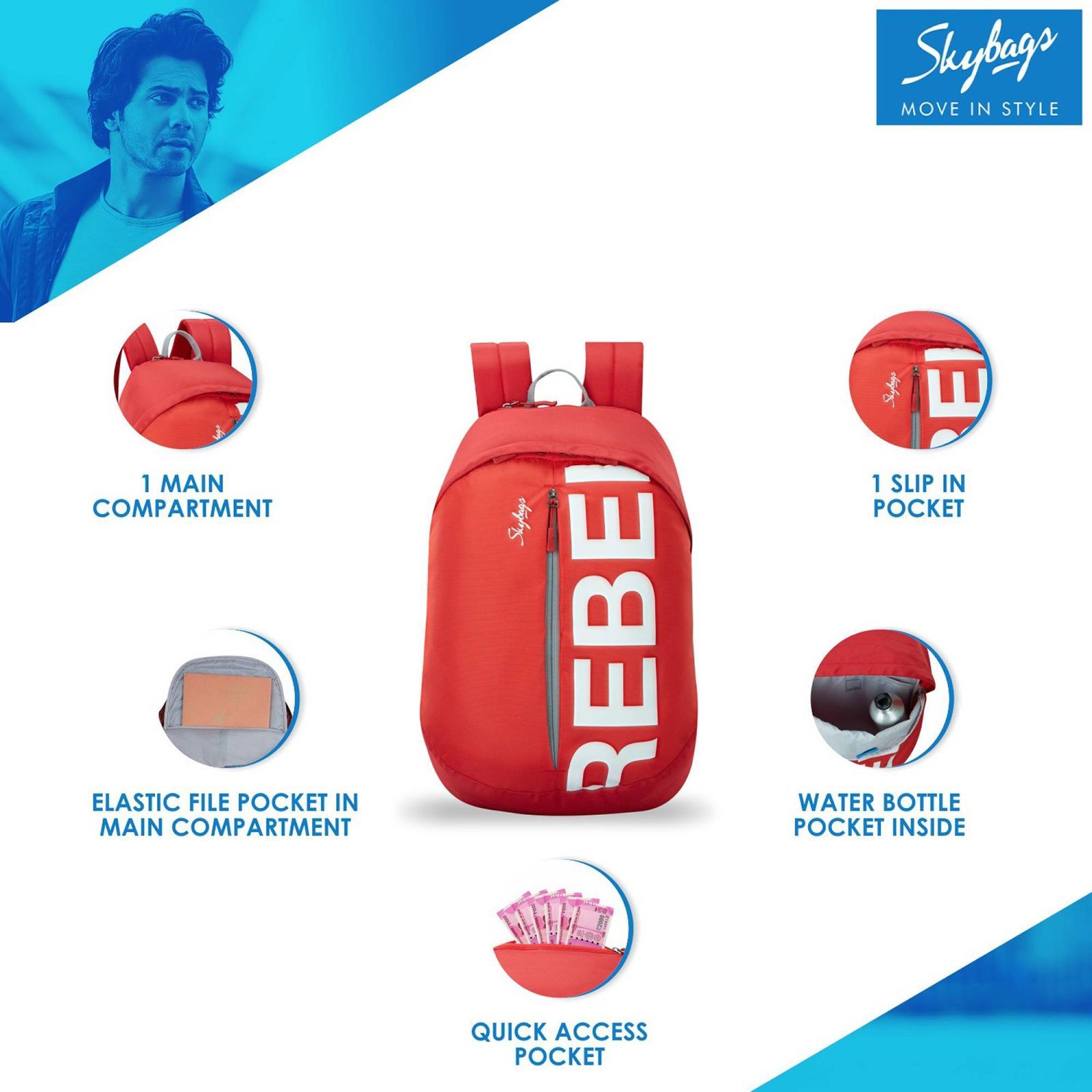 Sky Bags Boho 02 19 Litres Gucci Fabric Backpack (Quick Access Pocket, BPBOH2RED, Red)_10