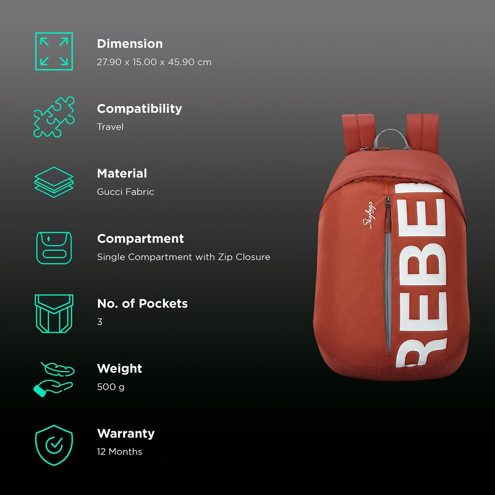 Sky Bags Boho 02 19 Litres Gucci Fabric Backpack (Quick Access Pocket, BPBOH2RED, Red)_2