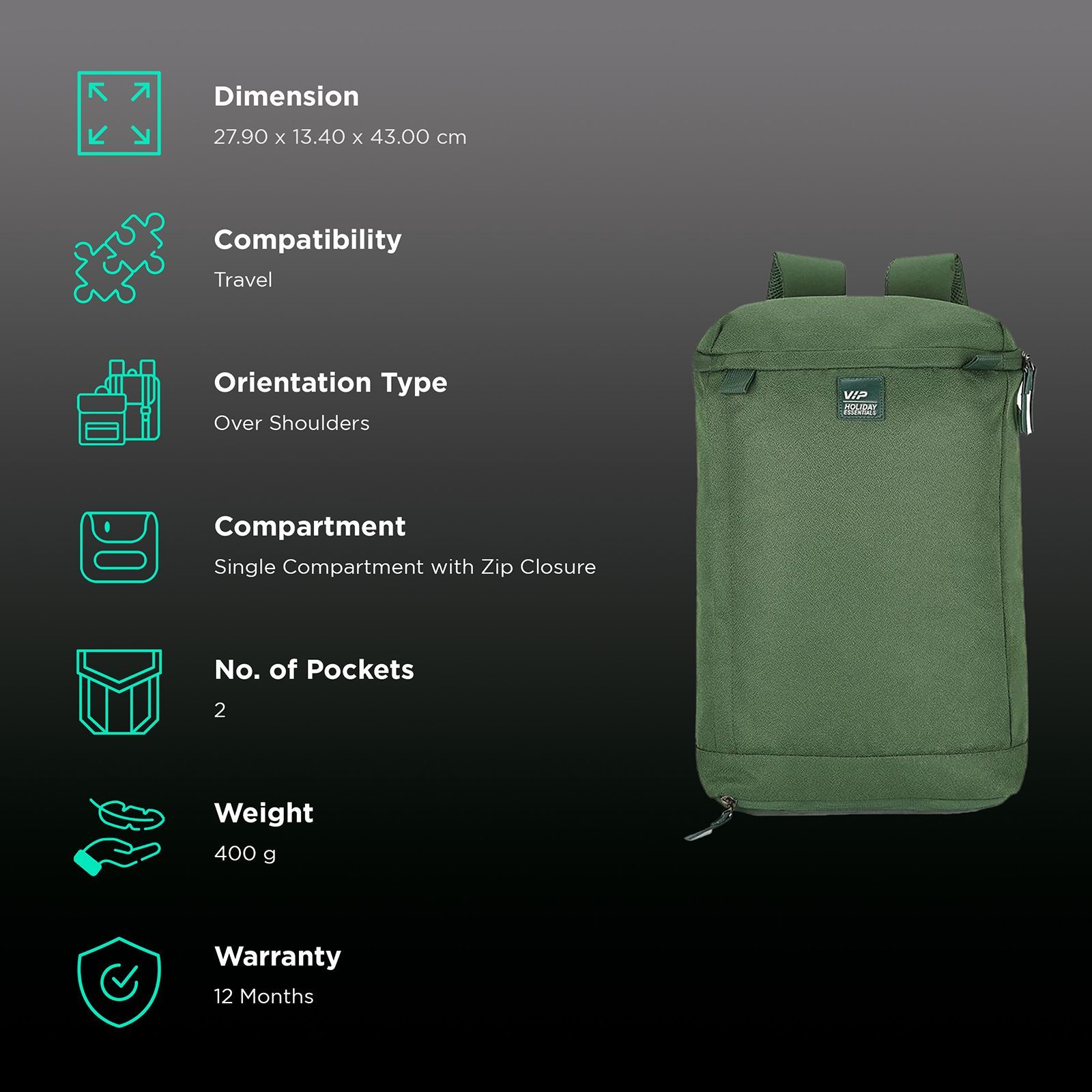 VIP Joey 13 Litres Gucci Backpack (Built To Last Straps, BPJOEYFGN, Forrest Green)_2