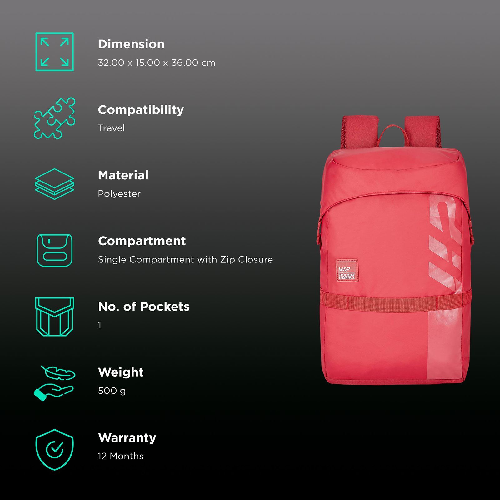 VIP Zulu 02 9 Litres Polyester Backpack (Rain Cover, BPZUL2TRD, Terra Red)_2