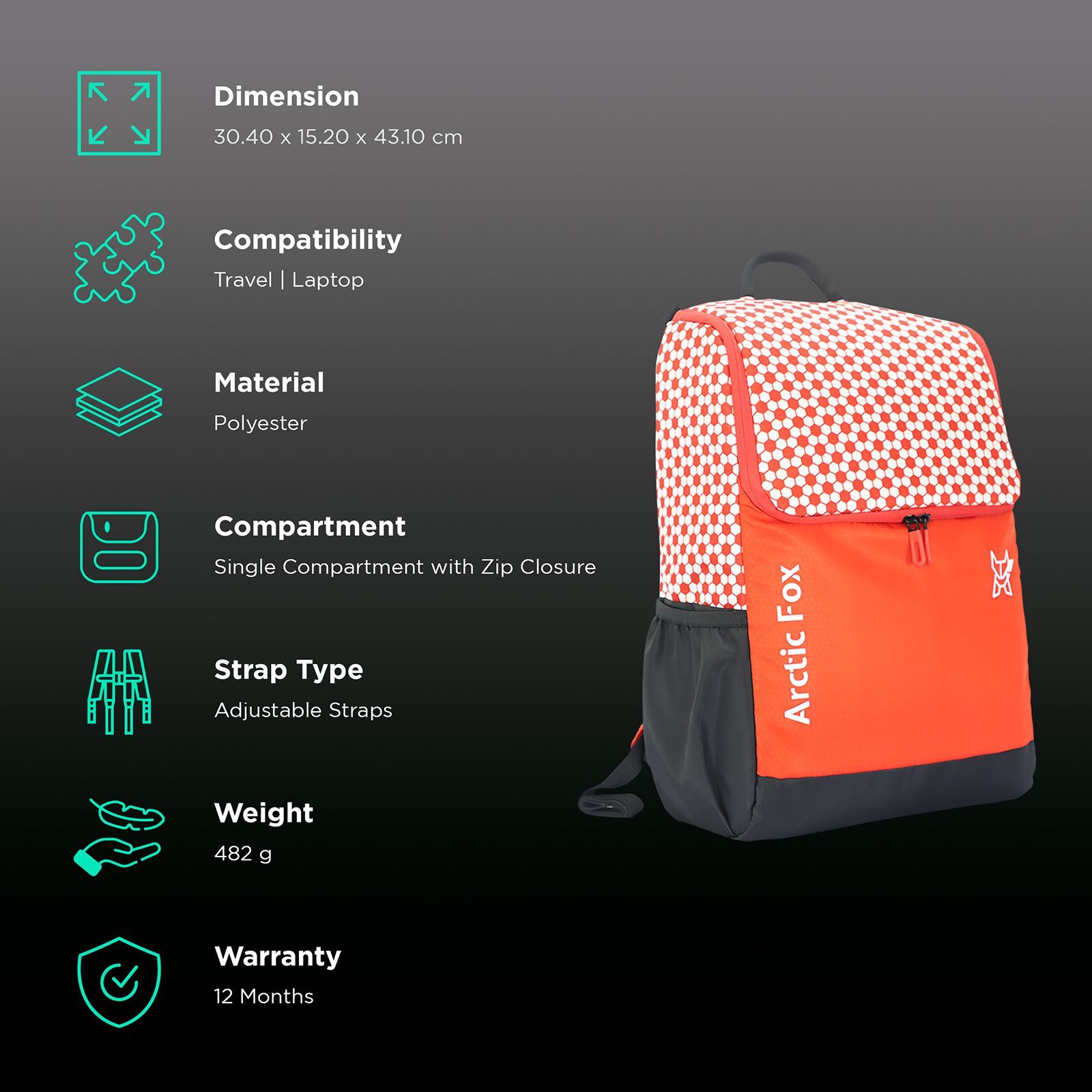 Arctic Fox Goal 20 Litres Polyester Backpack (SBS Branded Zippers, FJUBPKFIRON050020, Fiery Red)_2