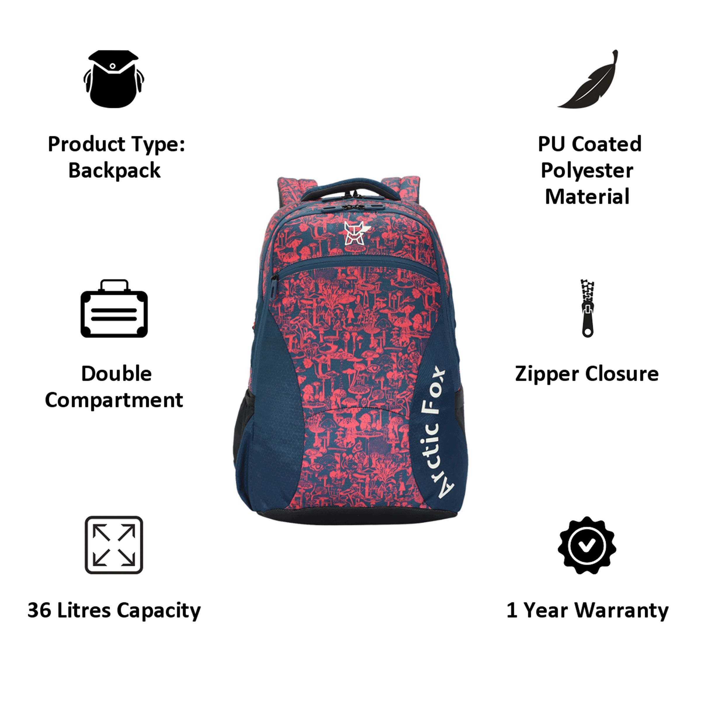 Arctic Fox Mushroom 36 Litres PU Coated Polyester Backpack (2 Spacious Compartments, FJUBPKSPTON057036, Seaport)_6