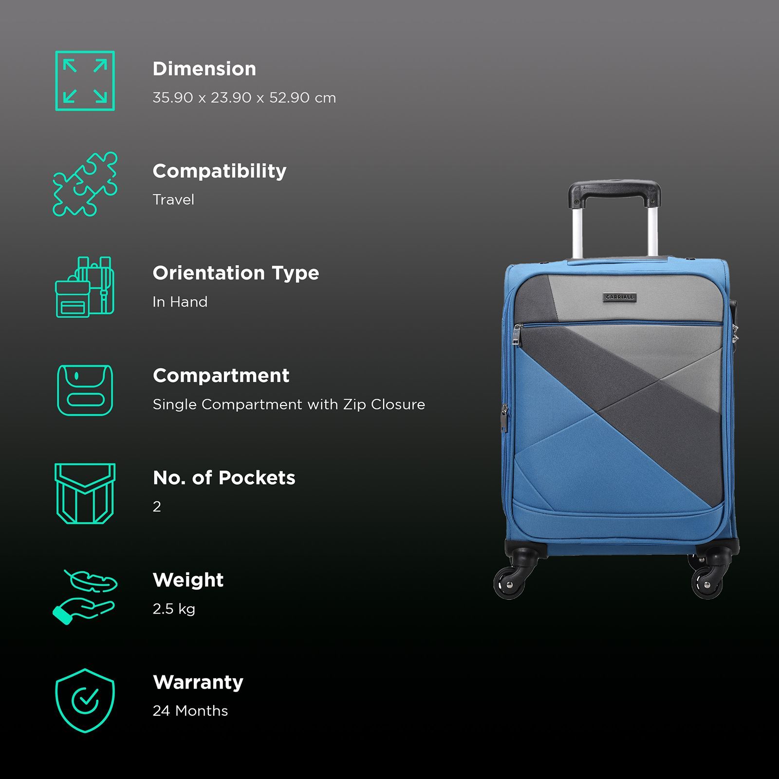 Carriall Vista Trolley Bag (Combination Lock, CASLVS002, Blue)_2