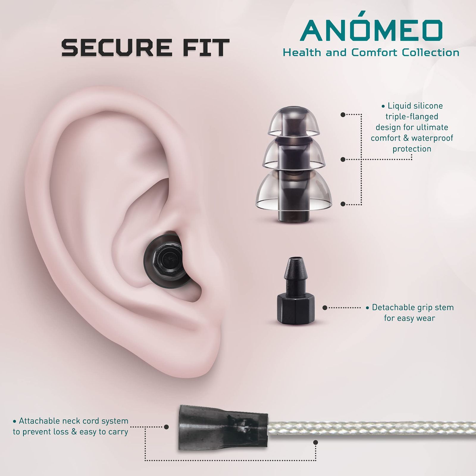 ANOMEO Extreme Noise Silicone and Polypropylene Earplugs (Custom Fit, 2428, Black)_3