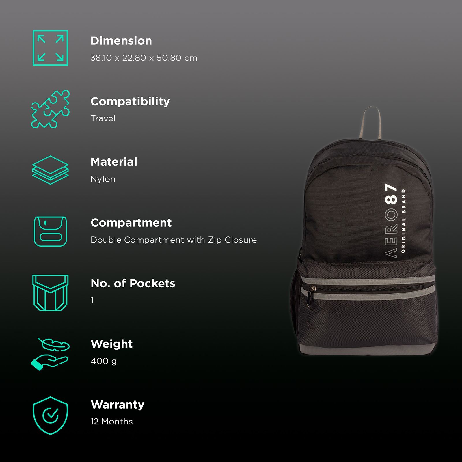 AEROPOSTALE Take Off 20 Litres Nylon Backpack (Waterproof, AERO-BP-1001-BLK_G, Black/Grey)_2