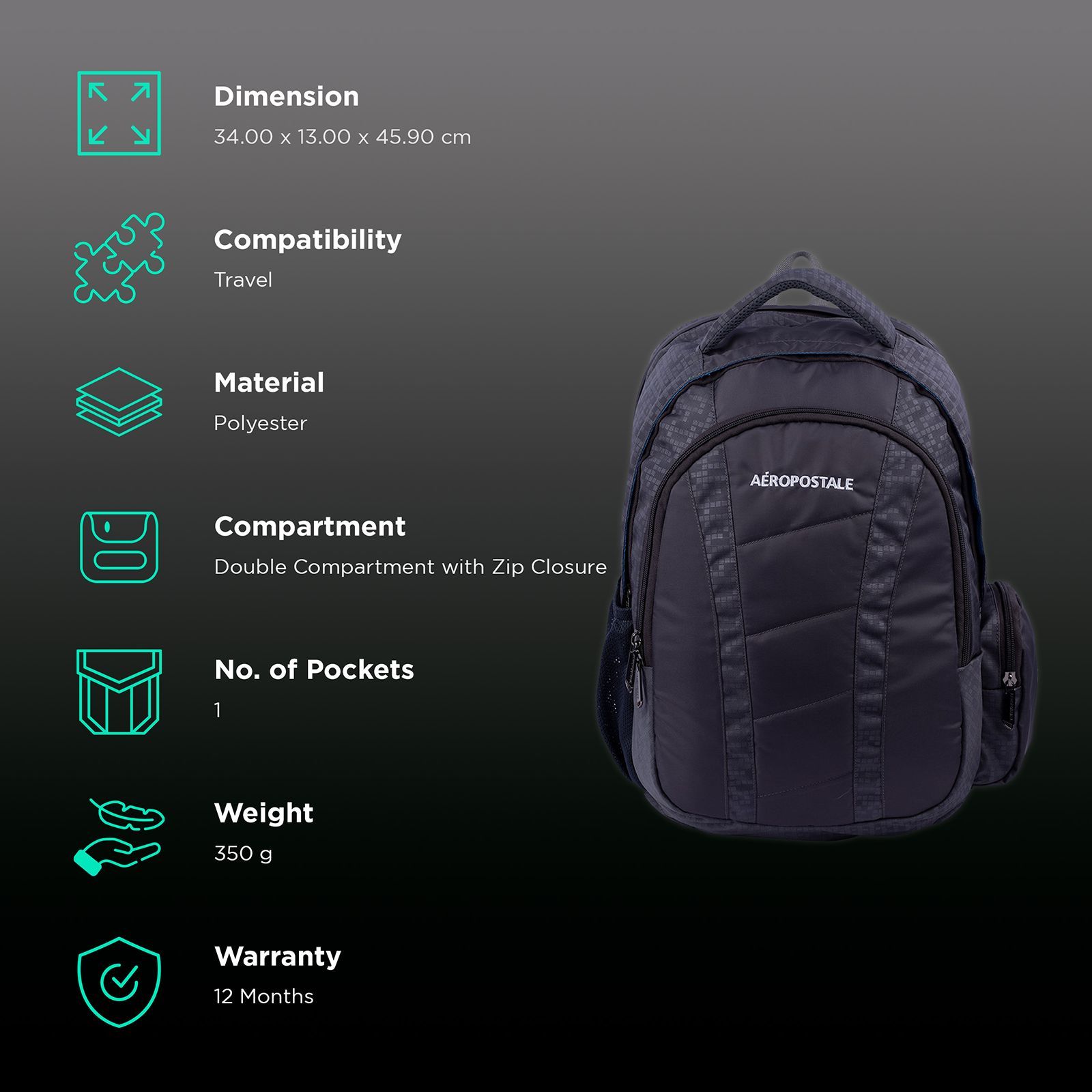 AEROPOSTALE Wanderlust 30 Litres Polyester Backpack (Waterproof, AERO-BP-1008-GRY, Grey) AEROPOSTALE Wanderlust 30 Litres Polyester Backpack (Waterproof, AERO-BP-1008-GRY, Grey)_2