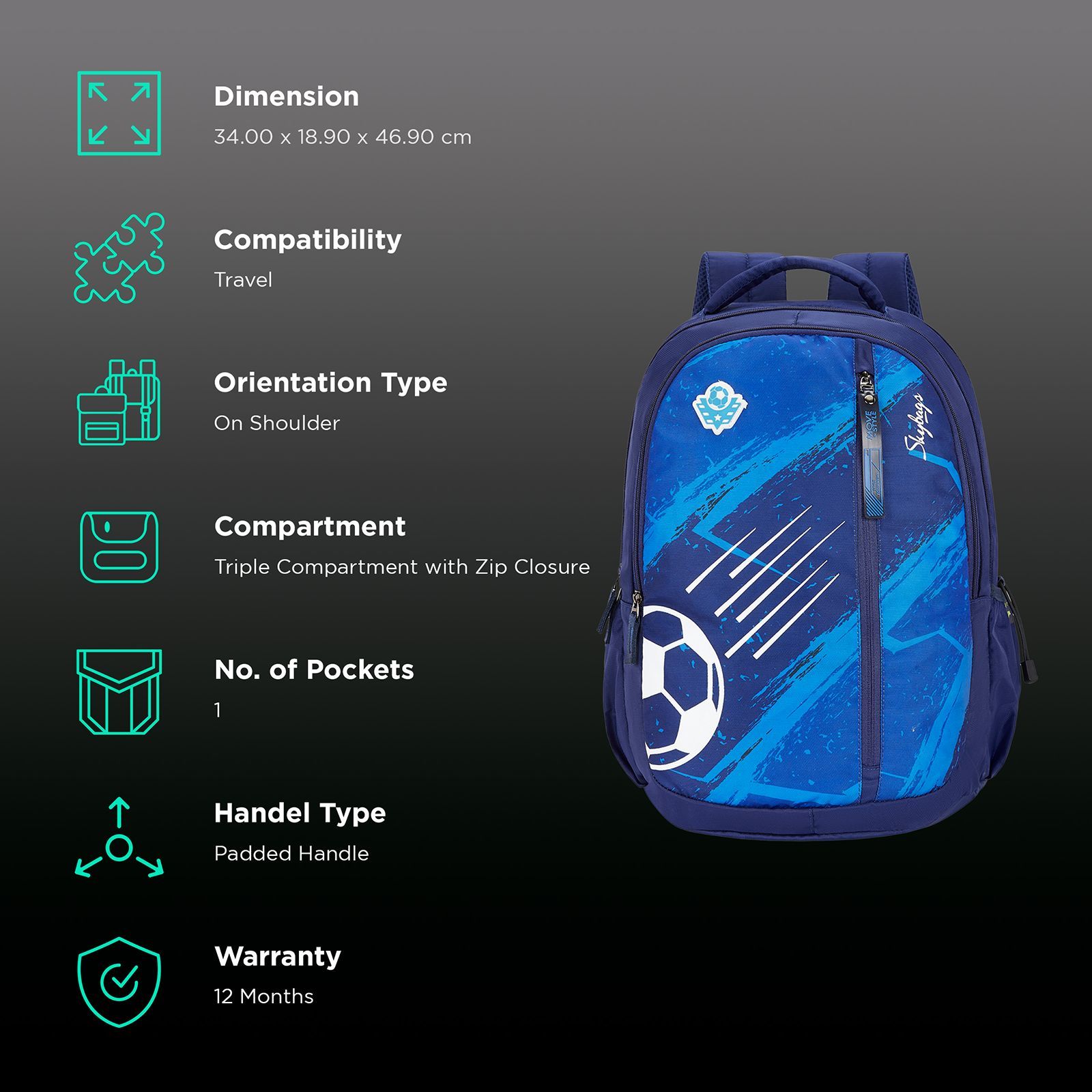 Skybags Drip Backpack (Multilevel Organizer with Key Chain Holder, BPDRIP3NVY, Navy)_2