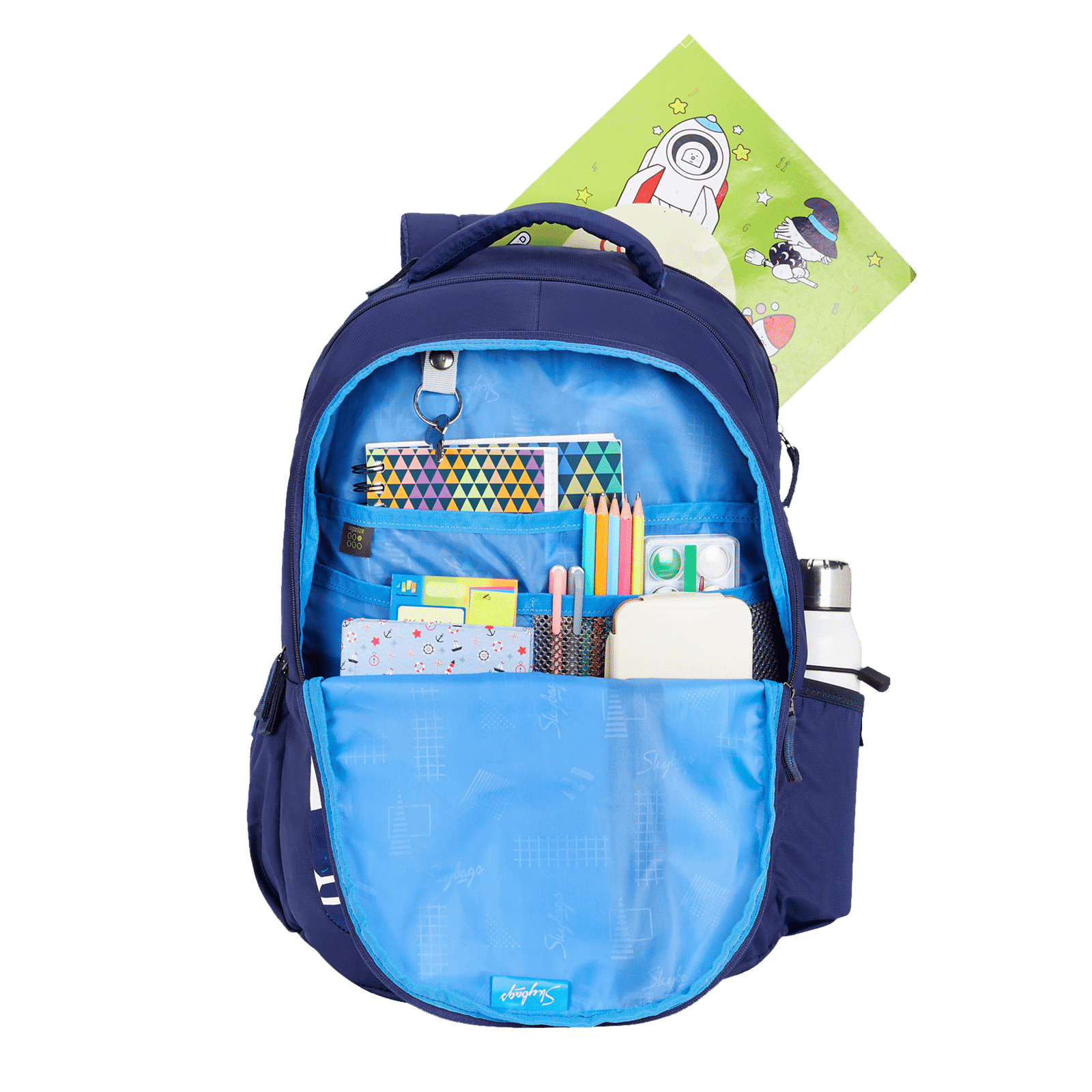 Skybags Drip Backpack (Multilevel Organizer with Key Chain Holder, BPDRIP3NVY, Navy)_5