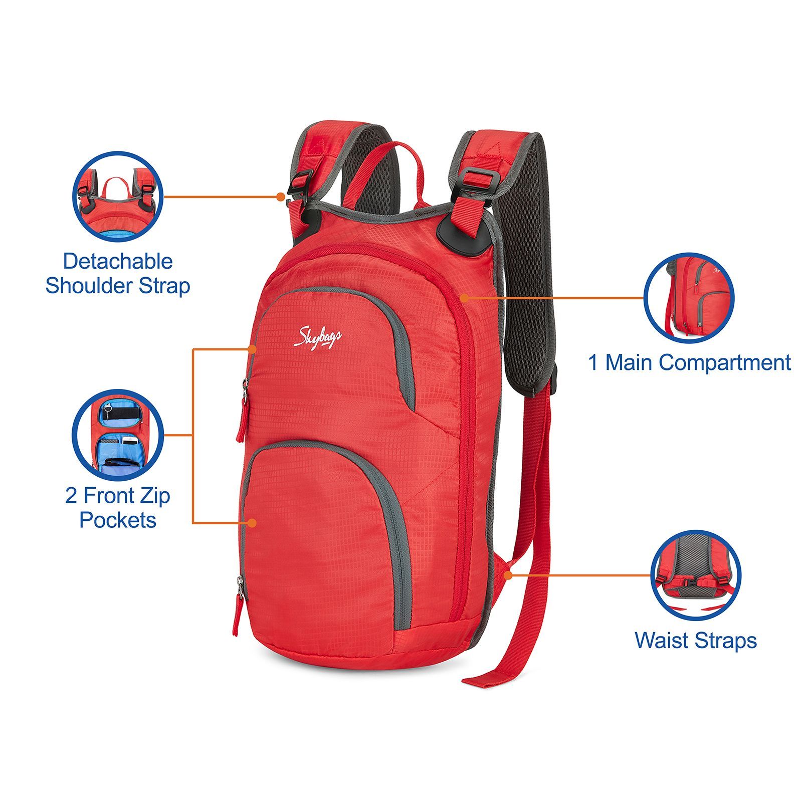 Skybags Off Roader Backpack (Detachable Shoulder Strap, BPOFF2DPRED, Red)_10