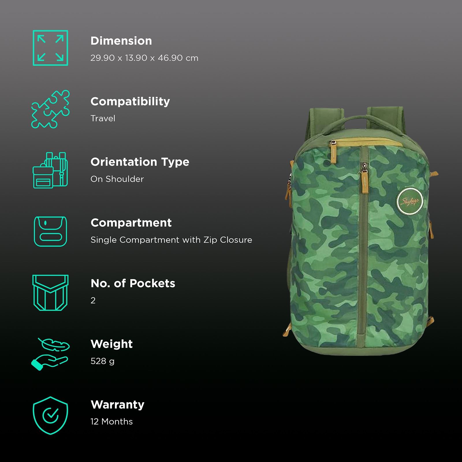 Skybags Offroader NX Backpack (Compact & Stylish, LPBPOFN3GRN, Green)_2