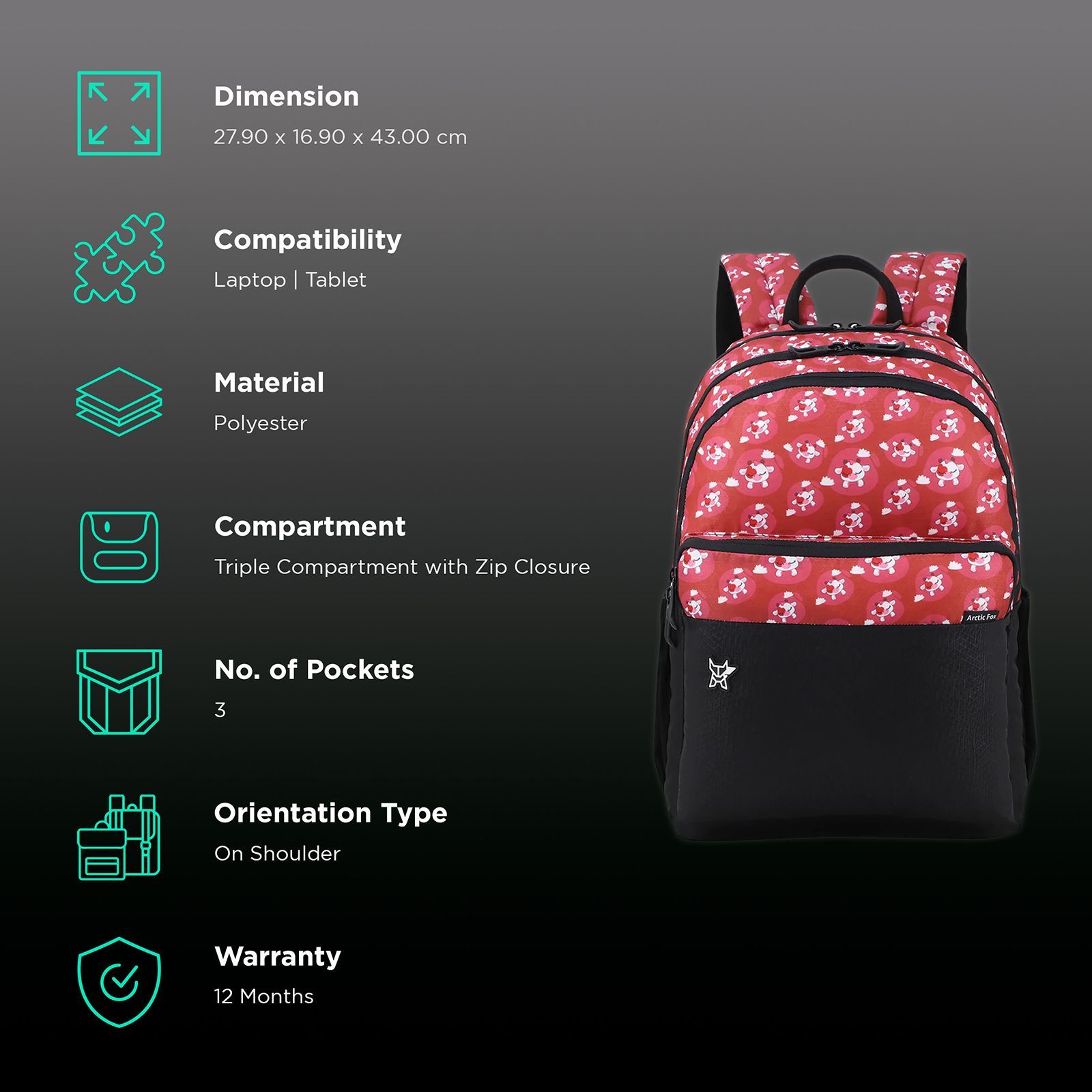 Arctic Fox Silly Calf Tawny Port 21 Litres Polyester Fabric and PU Coated Backpack (Webbing Handle, FJUBPKTPOWW098021, Red) Arctic Fox Silly Calf Tawny Port 21 Litres Polyester Fabric and PU Coated Backpack (Webbing Handle, FJUBPKTPOWW098021, Red)_2