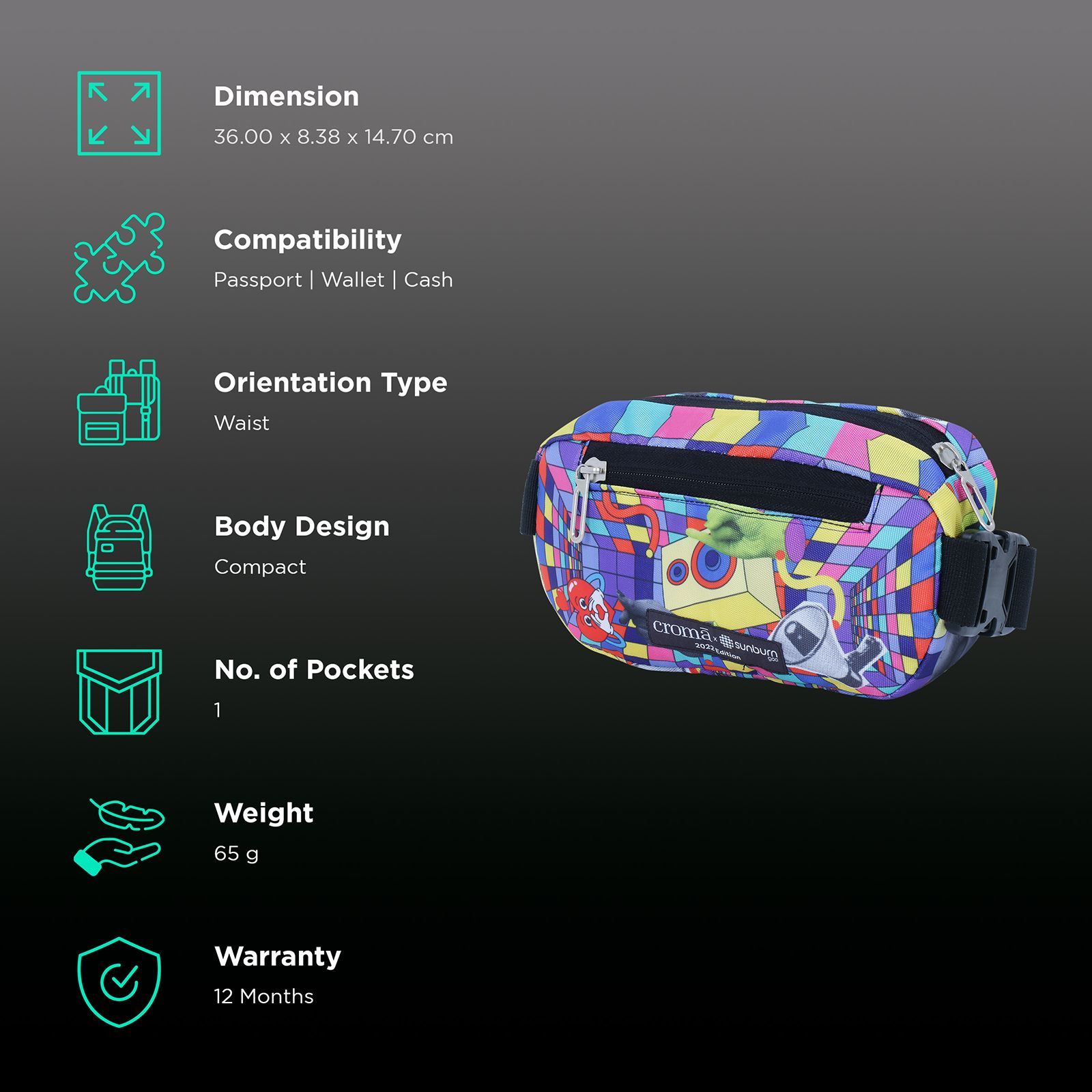 Croma Sunburn Edition Sling Bag (Adjustable Strap, Multicolor)_2