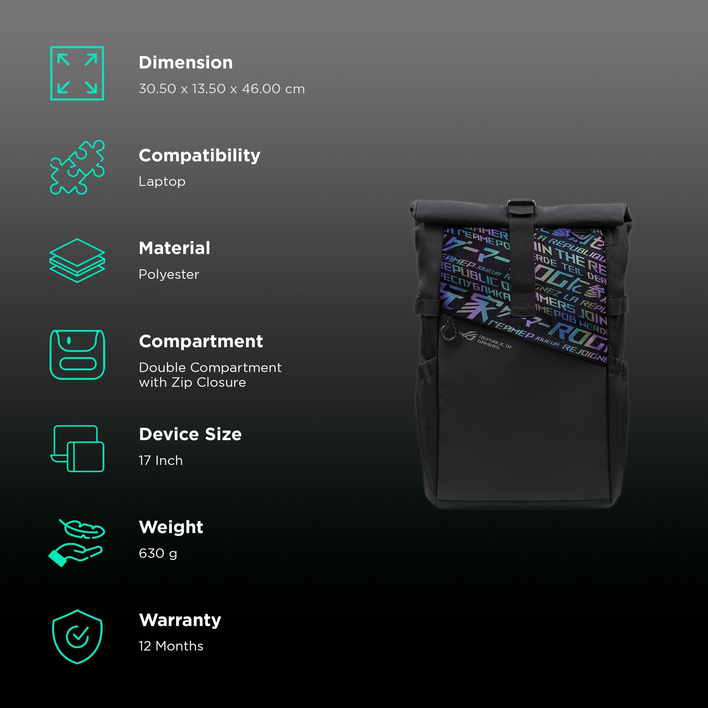 ASUS ROG Gaming BP4701 Polyester Laptop Backpack for 17 Inch Laptop (Luggage Strip, Black) ASUS ROG Gaming BP4701 Polyester Laptop Backpack for 17 Inch Laptop (Luggage Strip, Black)_2