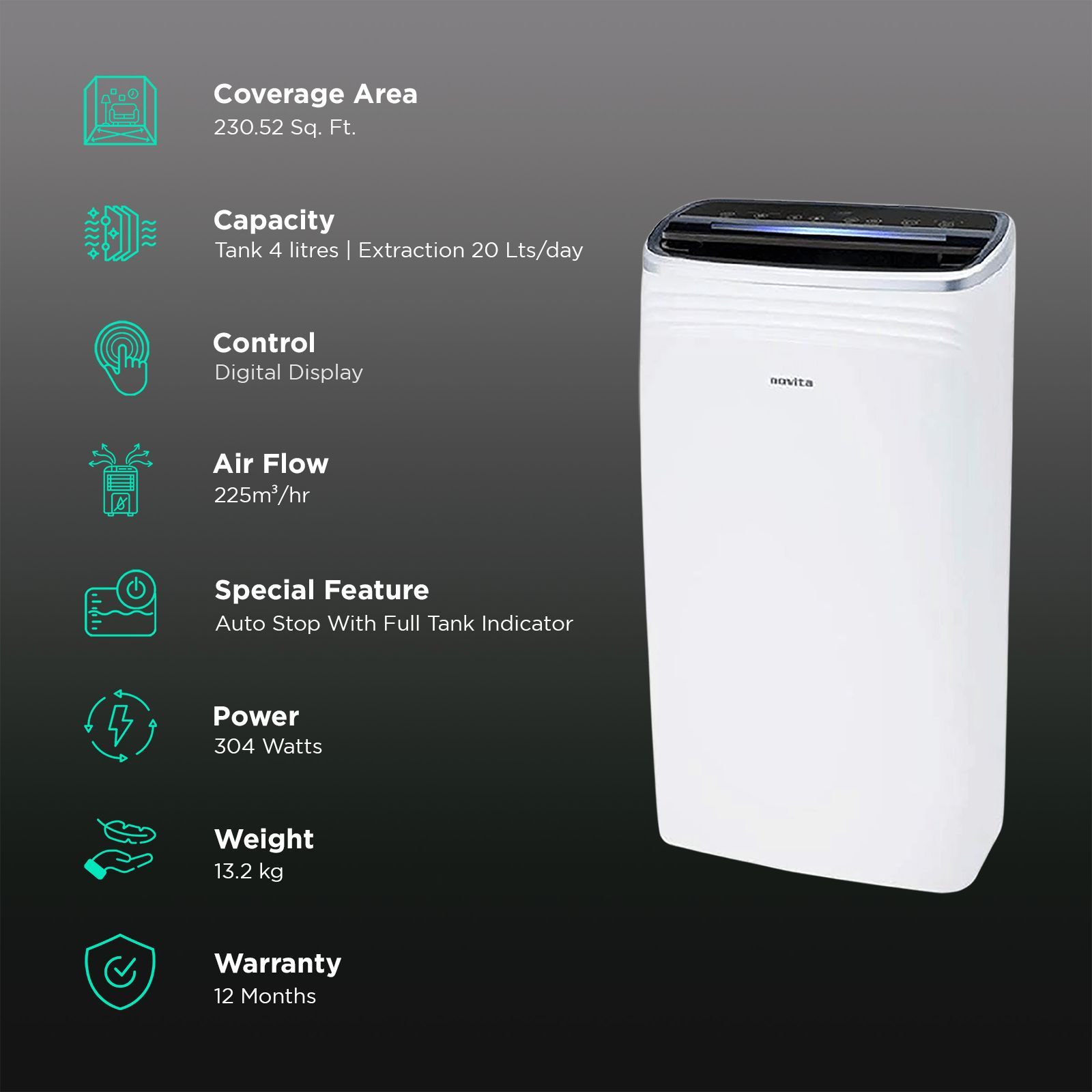 Origin Novita ND 328 Home & Office Dehumidifier with Semi-Permanent Built-in Ionizer (Digital Display, White) Origin Novita ND 328 Home & Office Dehumidifier with Semi-Permanent Built-in Ionizer (Digital Display, White)_2