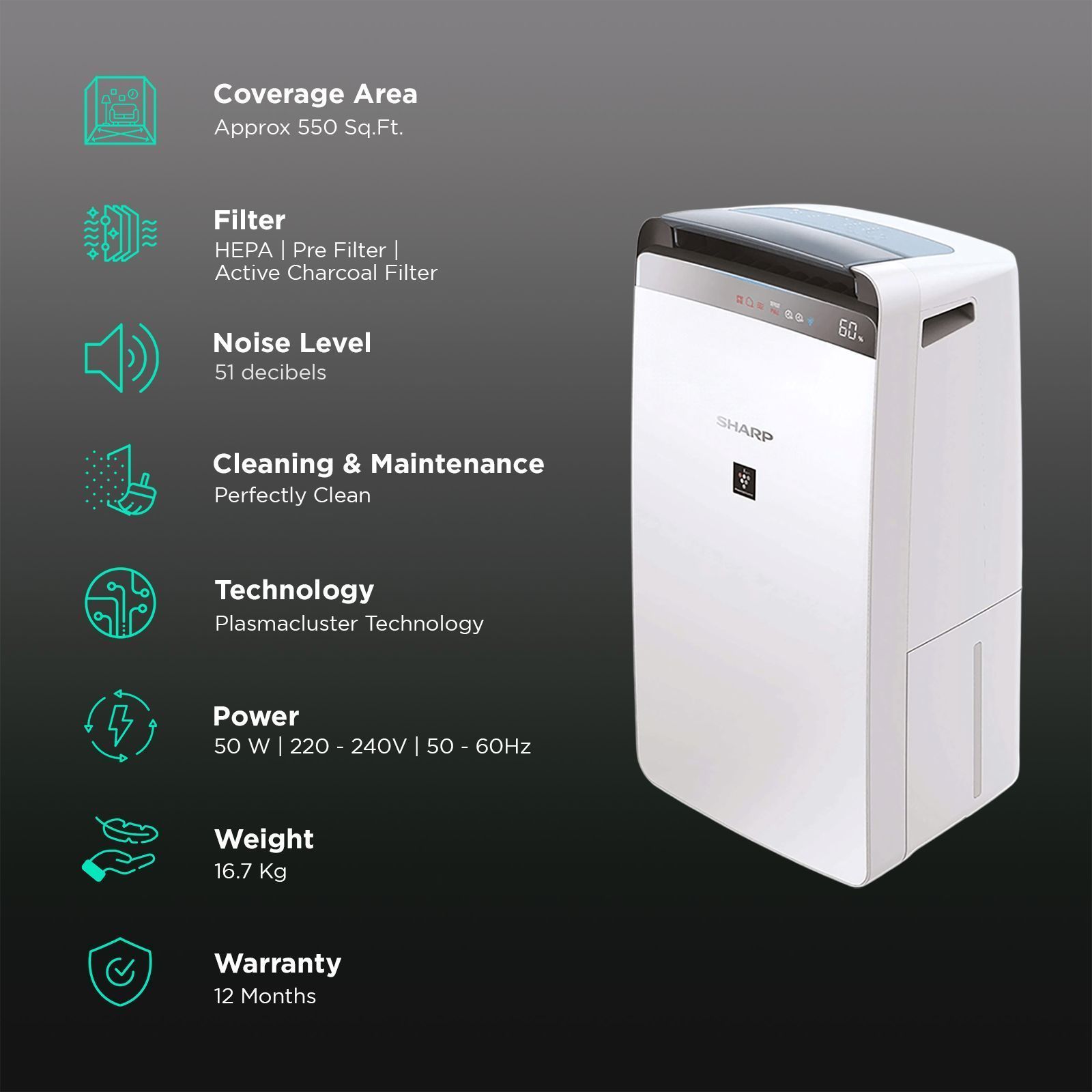 SHARP DW-J20FM-W Dehumidifier & Air Purifier with Plasmacluster Technology (PM 2.5 Indicator, White) SHARP DW-J20FM-W Dehumidifier & Air Purifier with Plasmacluster Technology (PM 2.5 Indicator, White)_2