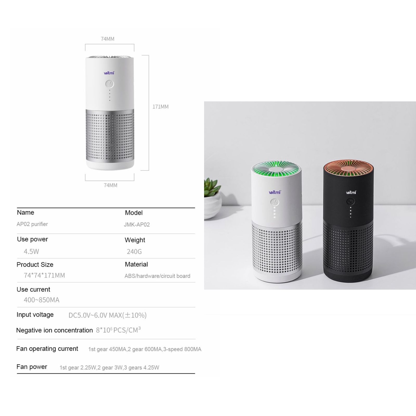 voltmi Aura Negative Ion Concentration Technology Air Purifier (3-Stage Air Filtration, PAP01, Black)_13