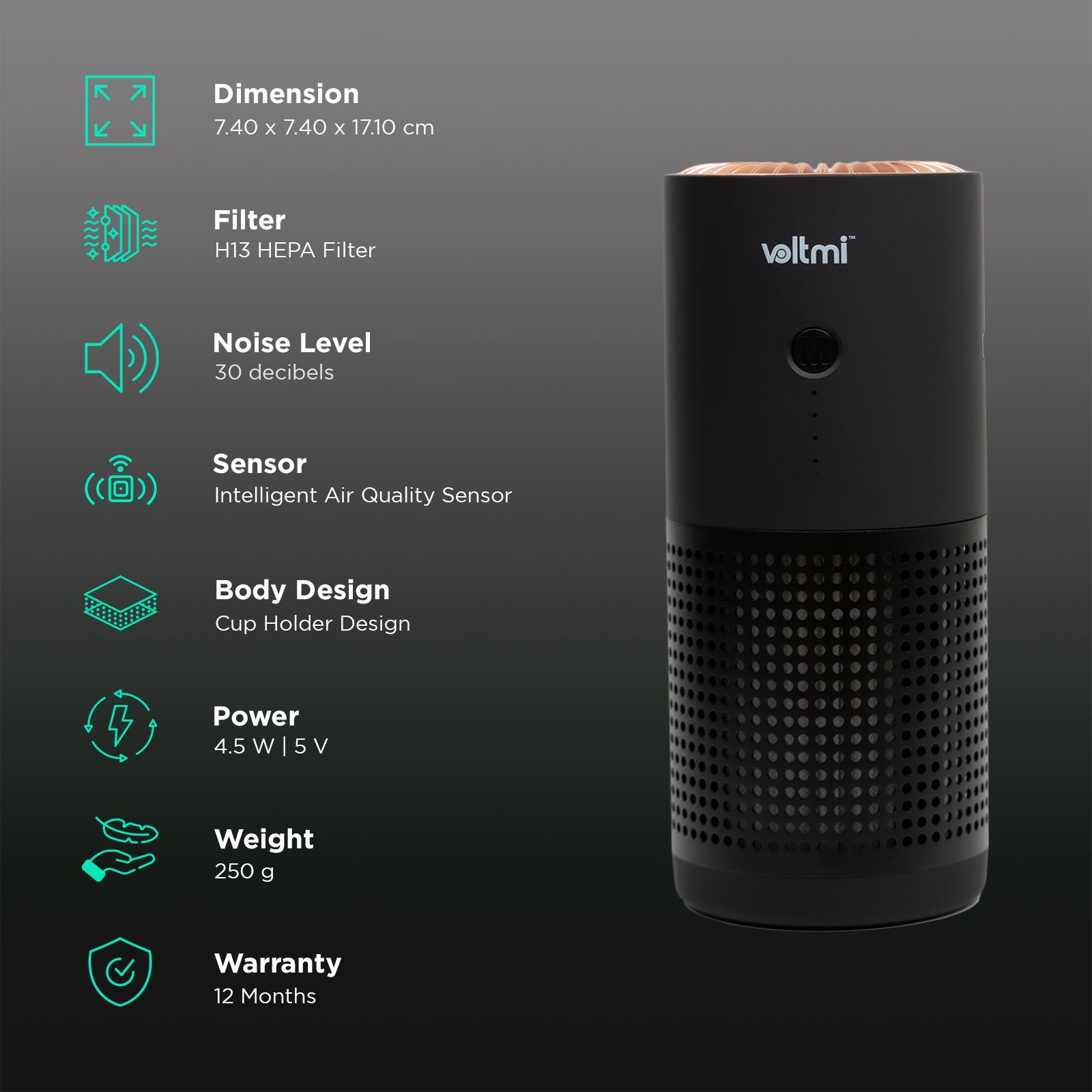 voltmi Aura Negative Ion Concentration Technology Air Purifier (3-Stage Air Filtration, PAP01, Black)_2