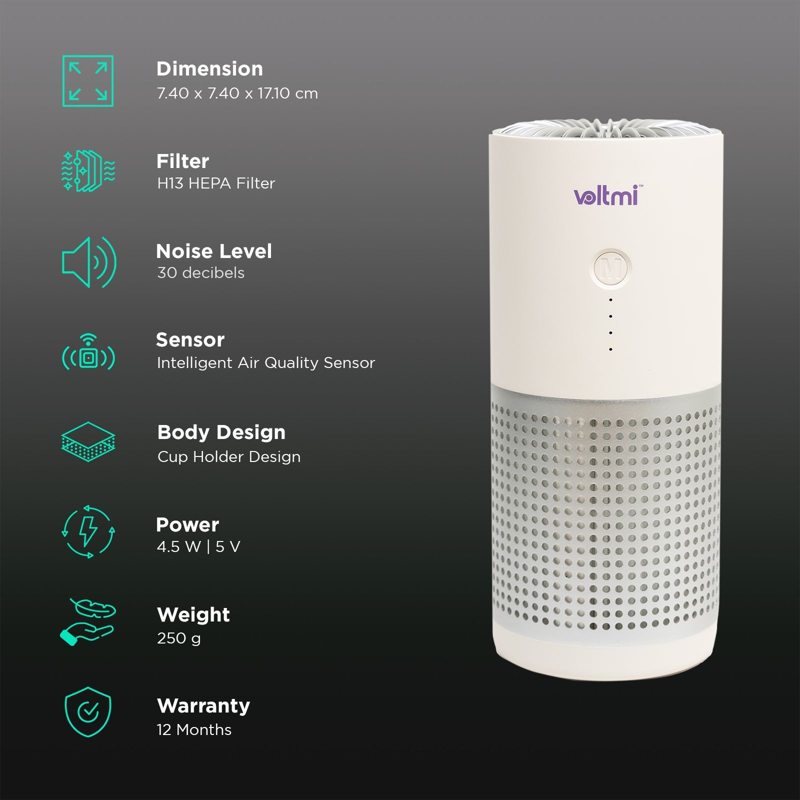 voltmi Aura Negative Ion Concentration Technology Air Purifier (3-Stage Air Filtration, PAP01, White)_2