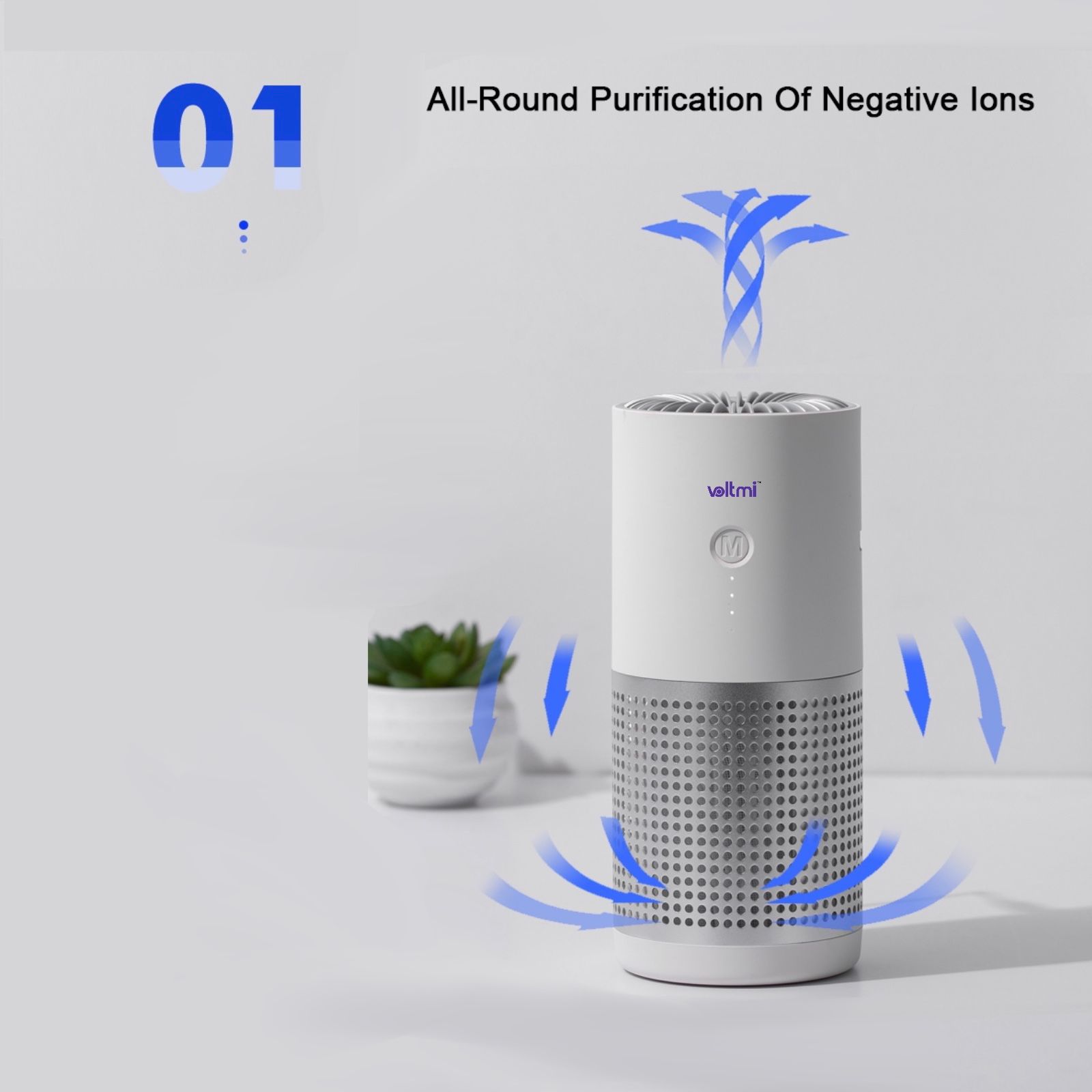 voltmi Aura Negative Ion Concentration Technology Air Purifier (3-Stage Air Filtration, PAP01, White)_7