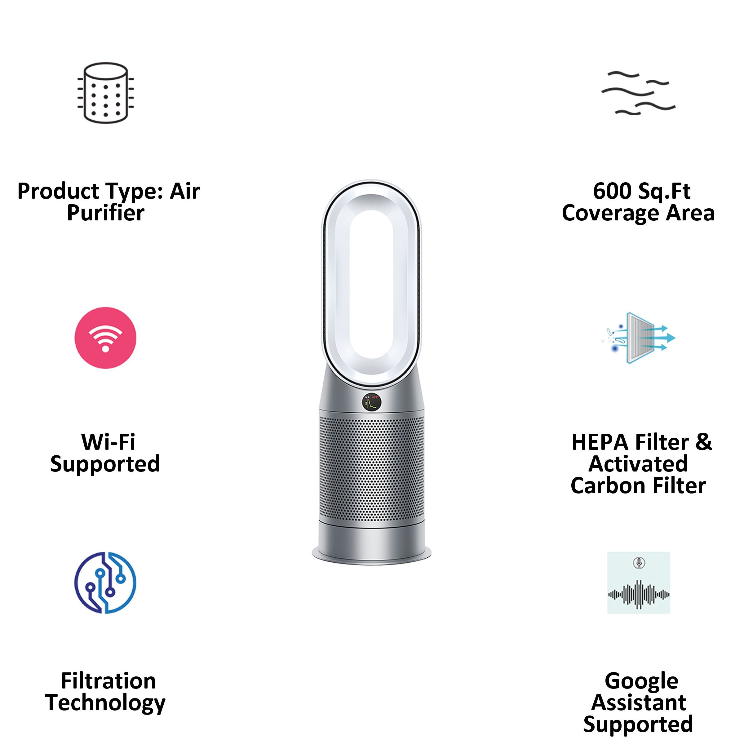 dyson HP07 Smart Air Purifier with Curved & Magnetised Remote Control (Powerful Air Multiplier Technology, White & Silver) dyson HP07 Smart Air Purifier with Curved & Magnetised Remote Control (Powerful Air Multiplier Technology, White & Silver)_3