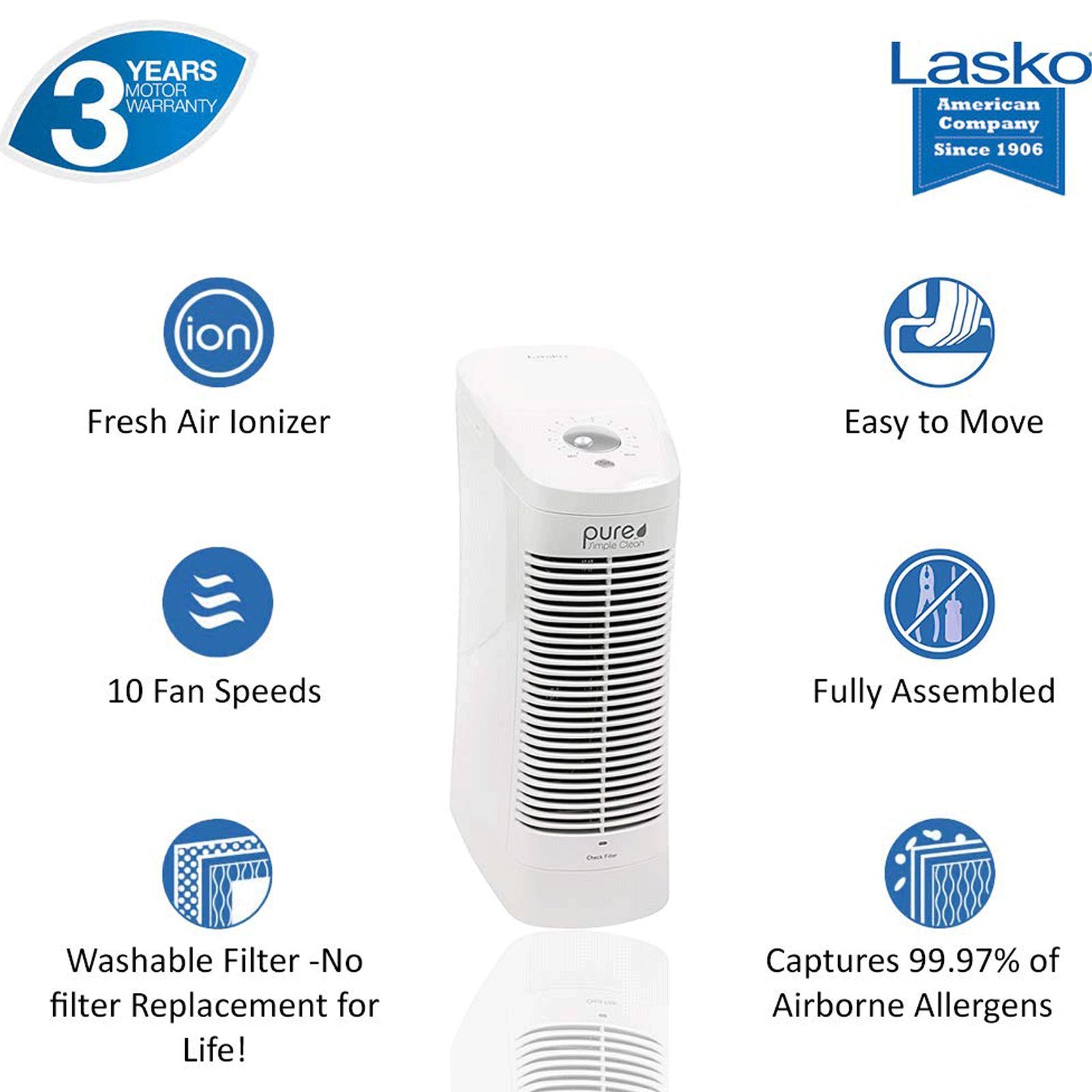 Lasko Electrostatic Quiet Fan Technology Air Purifier (Dishwasher Safe Filter, A504IN, White) Lasko Electrostatic Quiet Fan Technology Air Purifier (Dishwasher Safe Filter, A504IN, White)_7