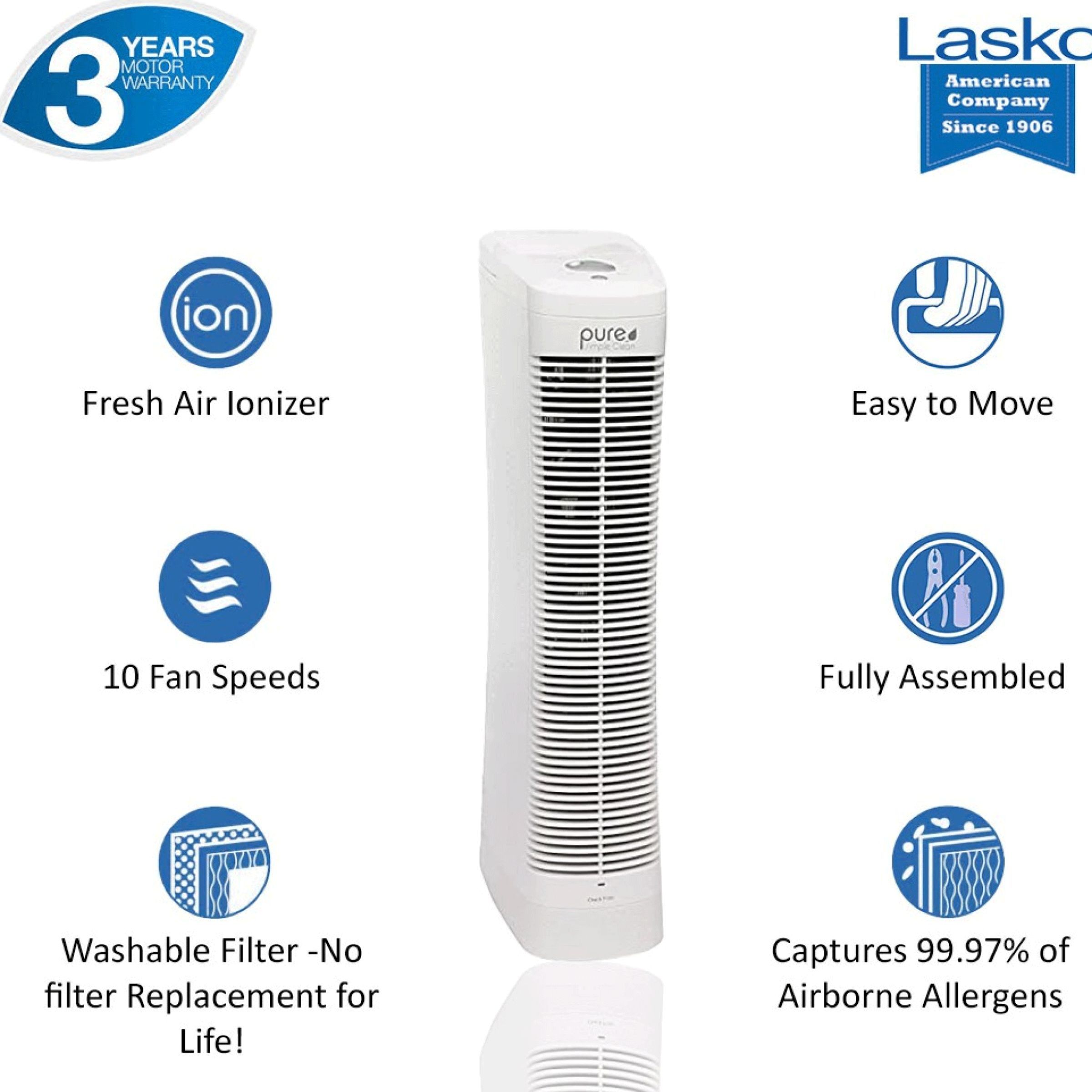 Lasko Electrostatic Zero3 Patended Technology Air Purifier (Stailess Steel Filter, A554IN, White)_8