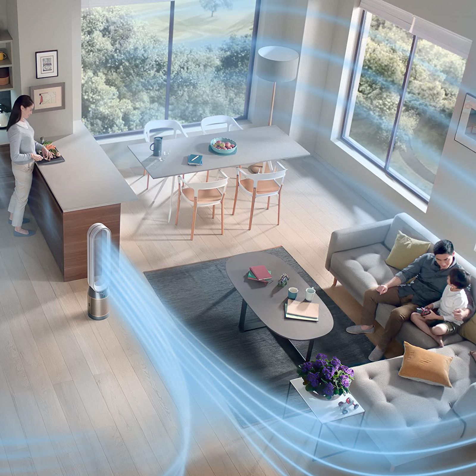 dyson TP09 Smart Air Purifier with Curved & Magnetised Remote Control (App Control, White & Gold)_10