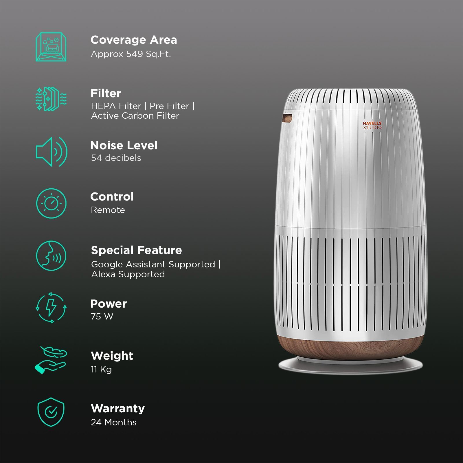 HAVELLS Meditate AP 400 Smart Air Purifier with Portable AQI Remote (Alexa & Google Home Enabled, Silver Satin)_2