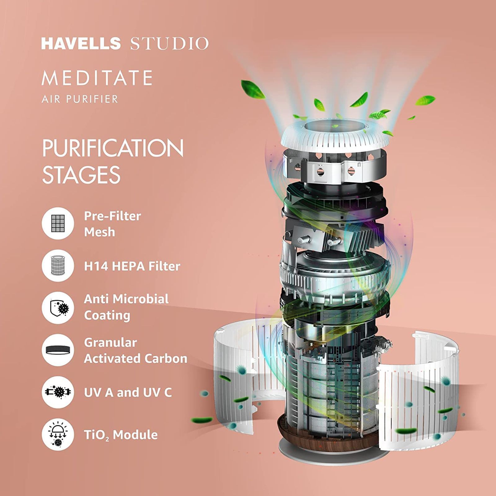 HAVELLS Meditate AP 400 Smart Air Purifier with Portable AQI Remote (Alexa & Google Home Enabled, Silver Satin)_5