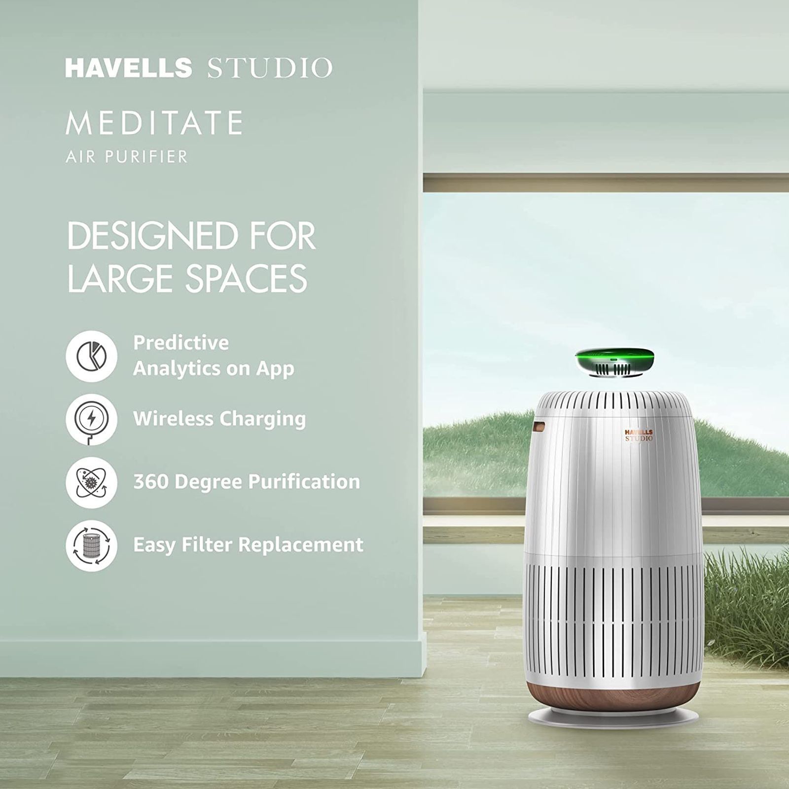 HAVELLS Meditate AP 400 Smart Air Purifier with Portable AQI Remote (Alexa & Google Home Enabled, Silver Satin)_7