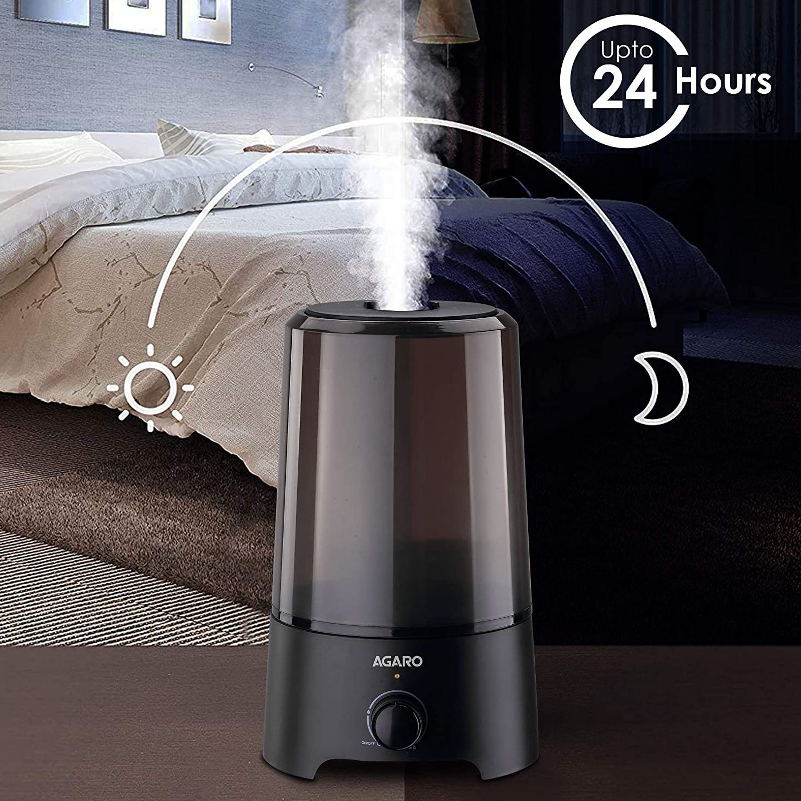 AGARO Verge 2.5L Ultrasonic Humidifier with 360 Degree Adjustable Nozzle Spray (Auto Shut Off, Black)_7