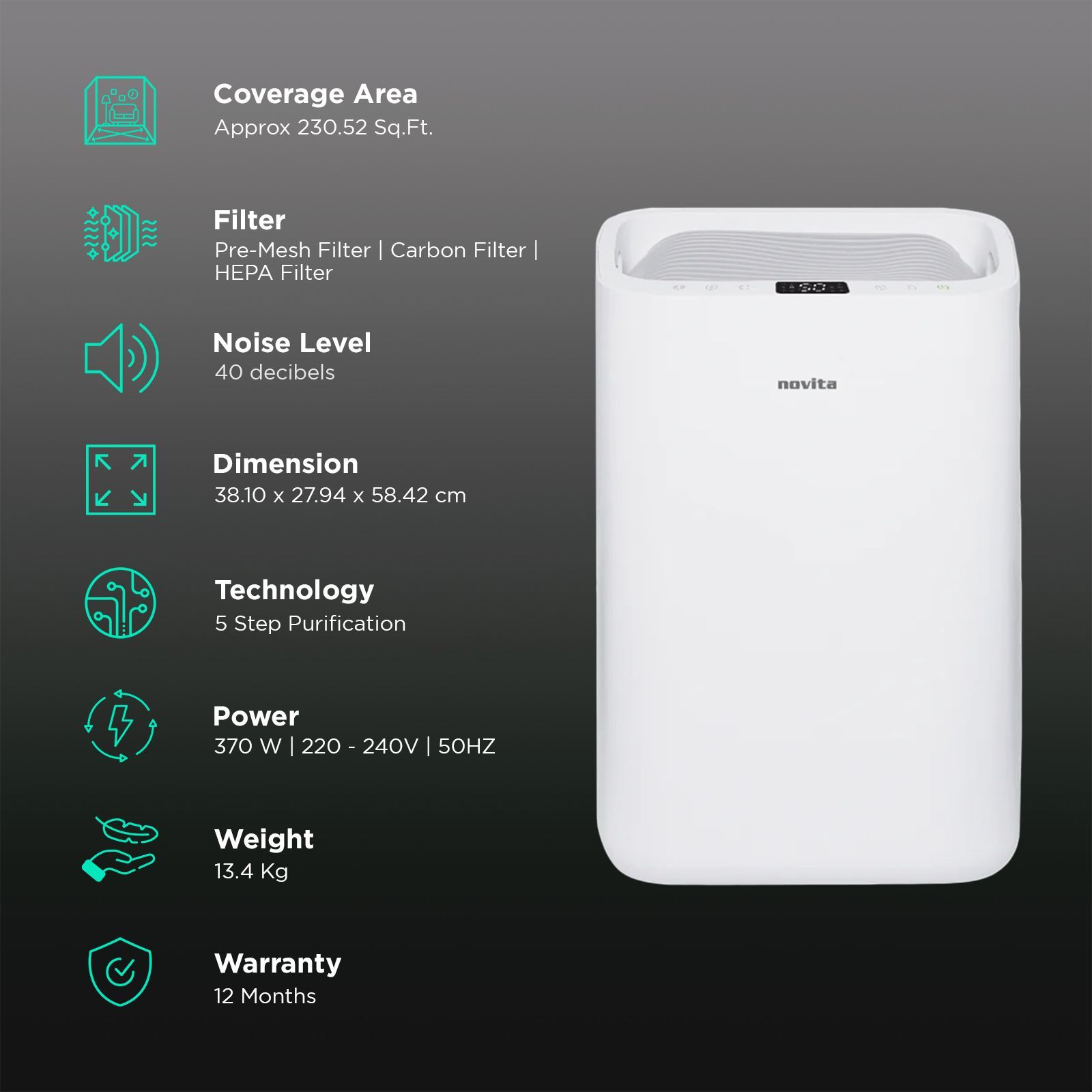 Origin Novita ND 25.5 Dehumidifier & Air Purifier with Semi-Permanent Built-in Ionizer (Digital Display, White) Origin Novita ND 25.5 Dehumidifier & Air Purifier with Semi-Permanent Built-in Ionizer (Digital Display, White)_2