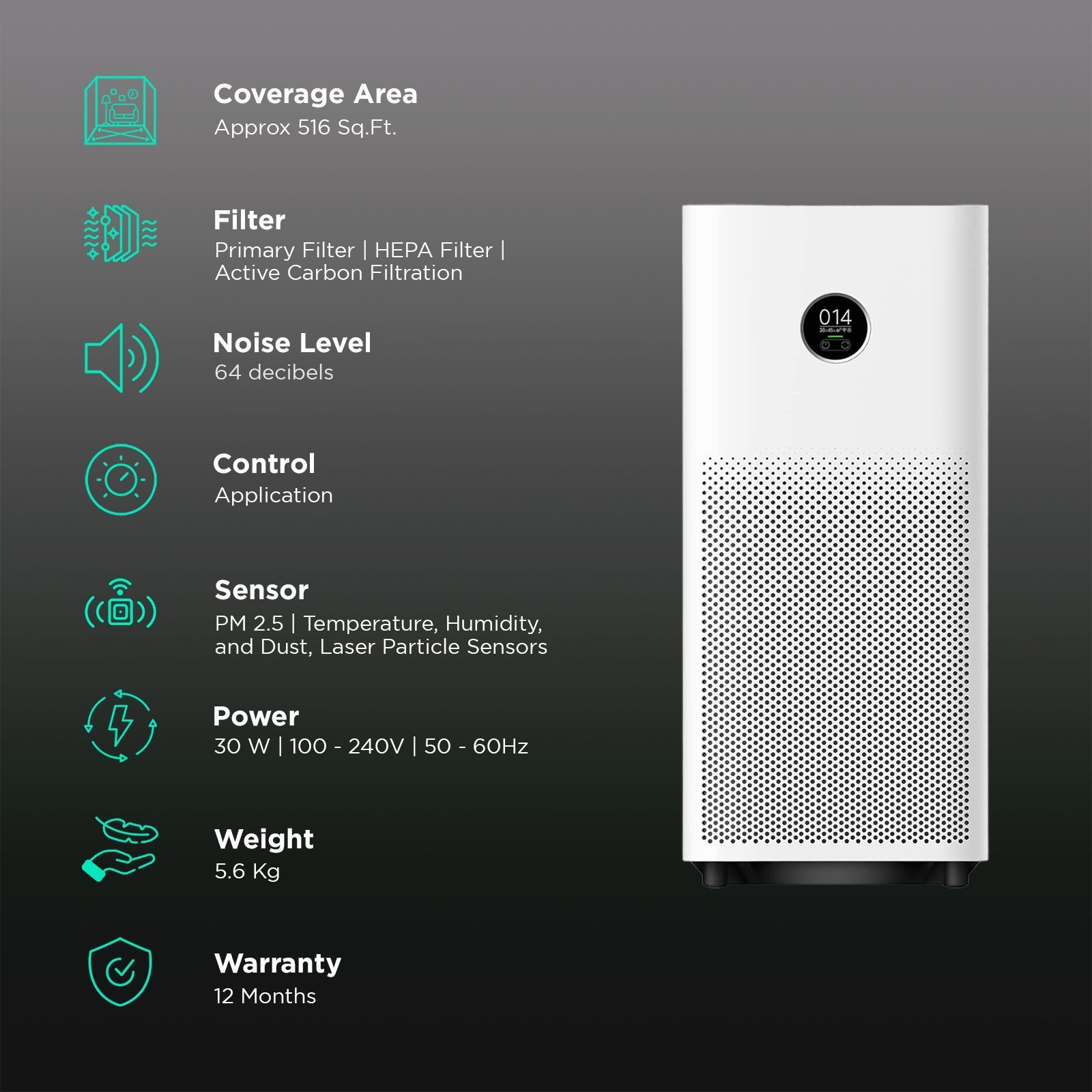Xiaomi 4 Smart Air Purifier with Remote Control (Alexa & Google Home Enabled, White)_2