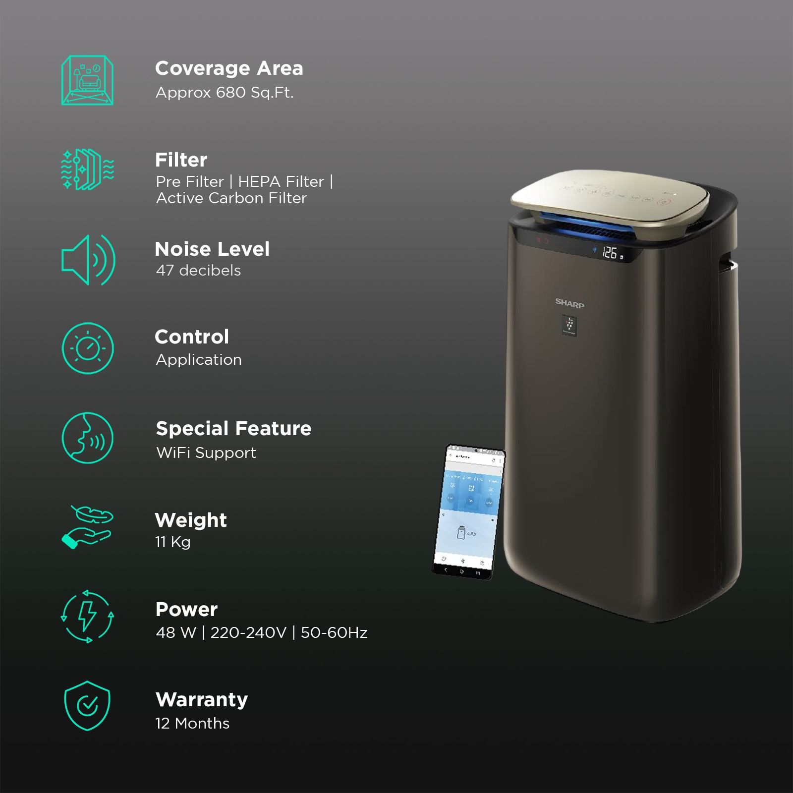 SHARP FX-J80M-H Smart Air Purifier with AIoT Support (Plasmacluster lon Technology, Black)_2
