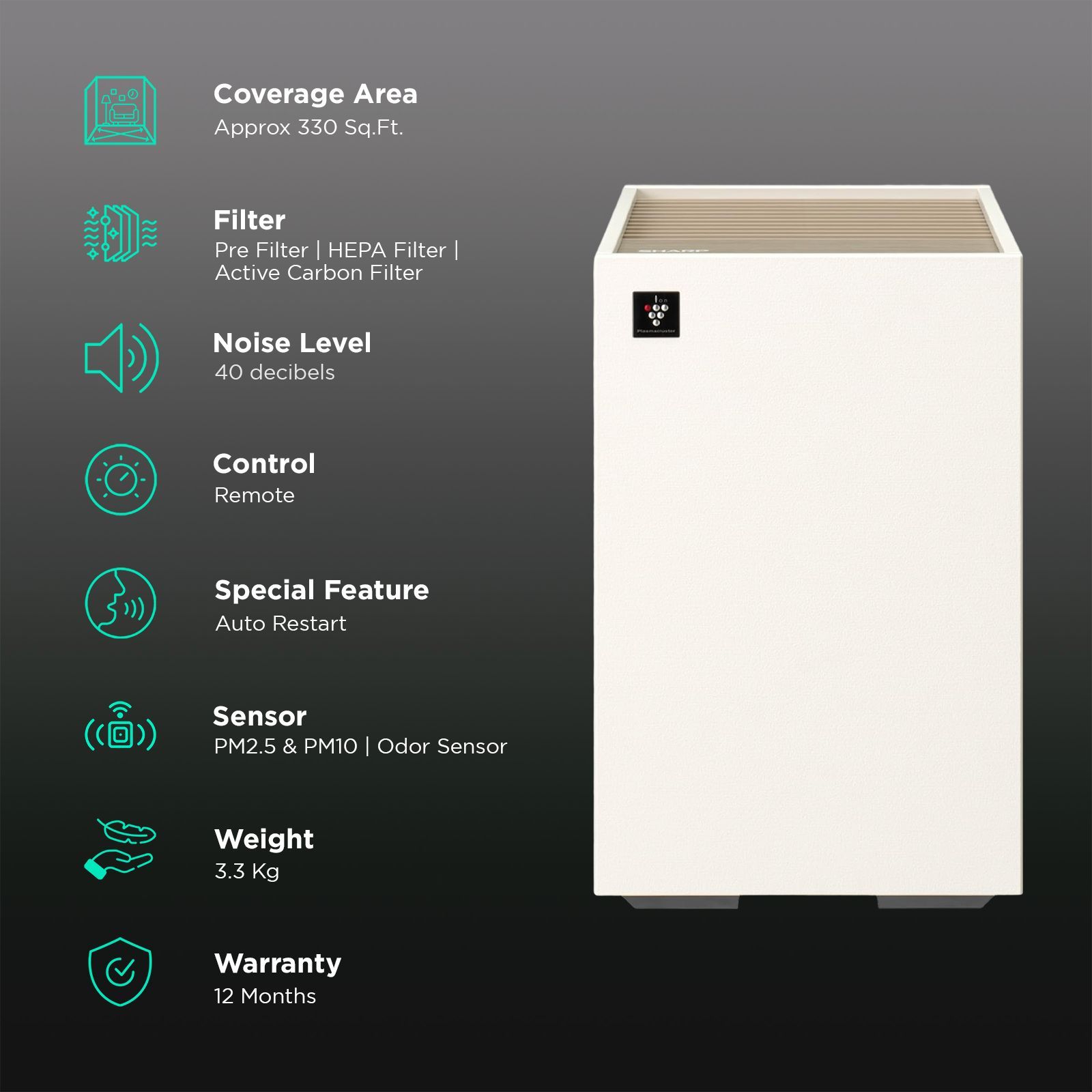 SHARP FP-S40M-W Air Purifier with Remote Control (Plasmacluster Ion Technology, Off White) SHARP FP-S40M-W Air Purifier with Remote Control (Plasmacluster Ion Technology, Off White)_2