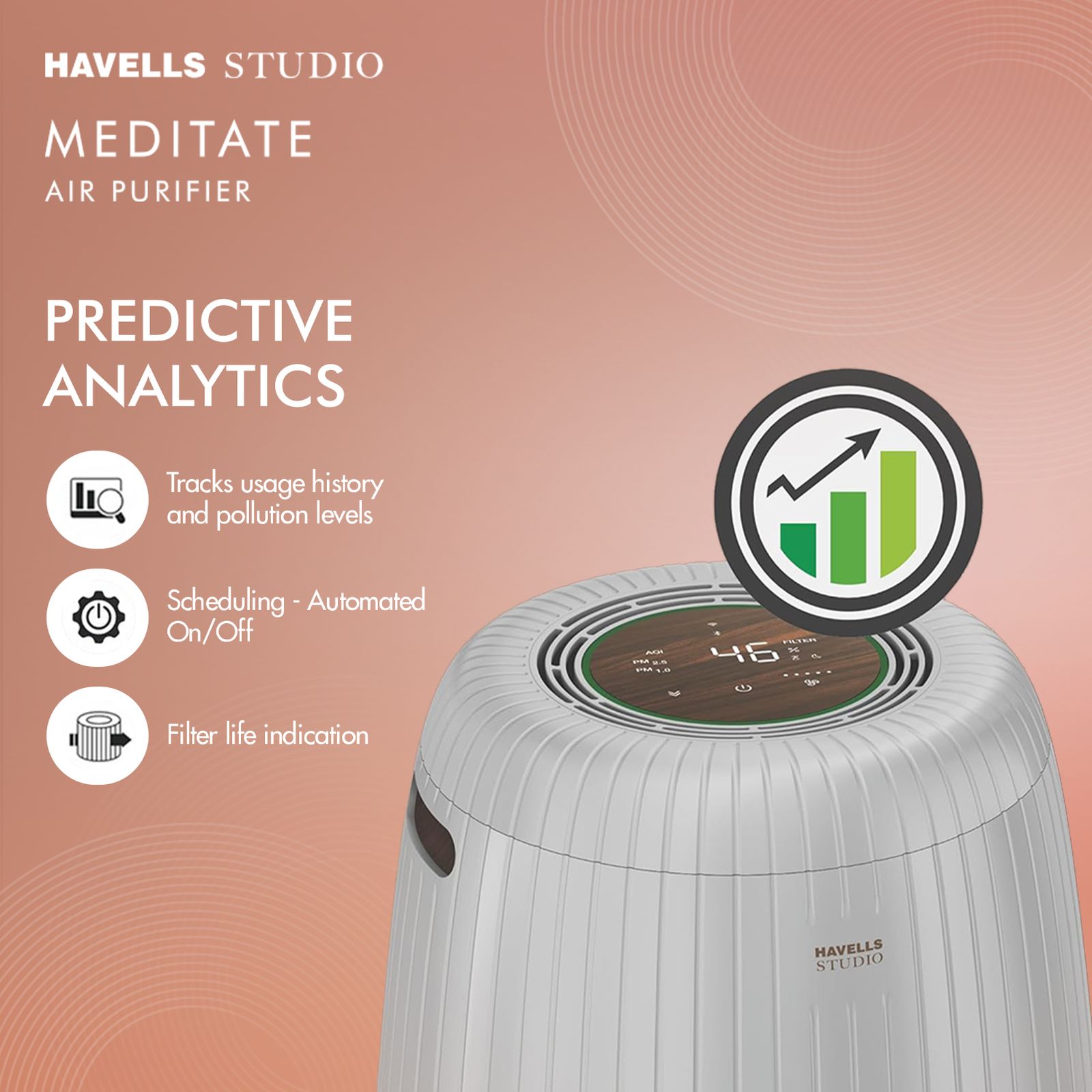 HAVELLS Meditate AP 250 Smart Air Purifier with Remote Control (Alexa & Google Home Enabled, Silver Satin) HAVELLS Meditate AP 250 Smart Air Purifier with Remote Control (Alexa & Google Home Enabled, Silver Satin)_6