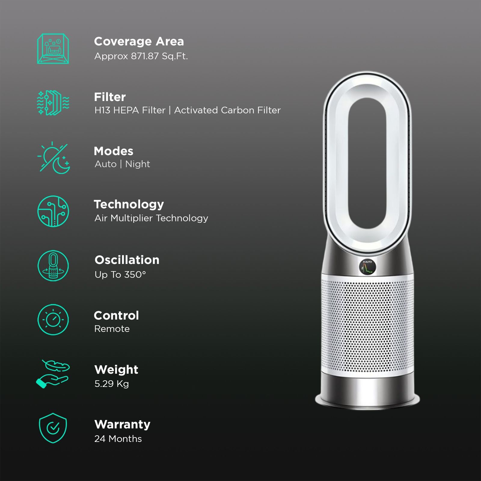 dyson Hot Plus Cool Gen1 HP10 Air Multiplier Technology Air Purifier (350 Degree Oscillation, 46293901, White)_2