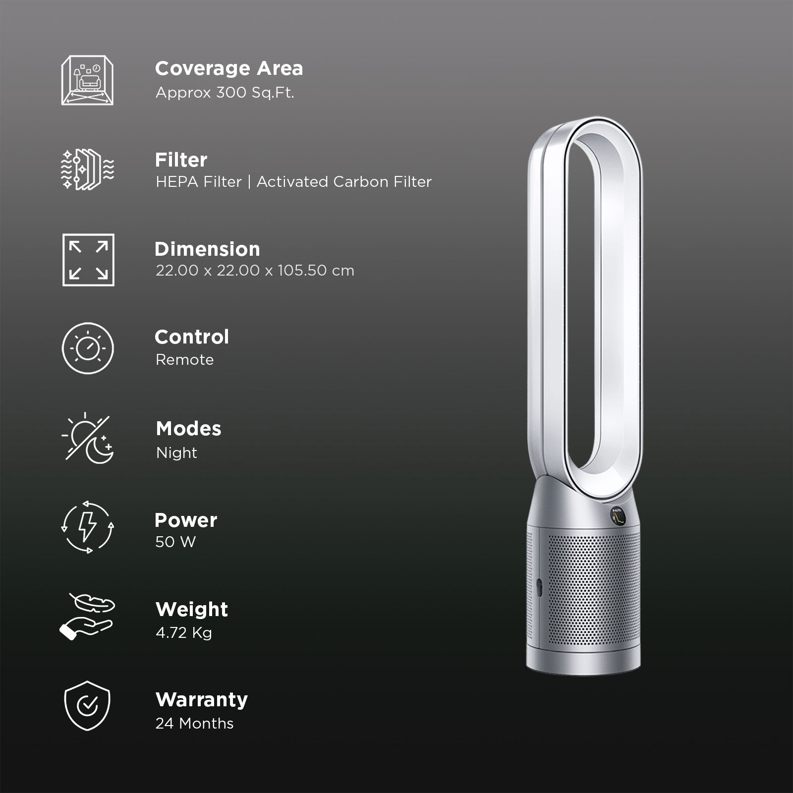 dyson Cool TP11 Air Purifier with Remote Control (Auto Mode Monitors Air Quality, White & Silver)_2