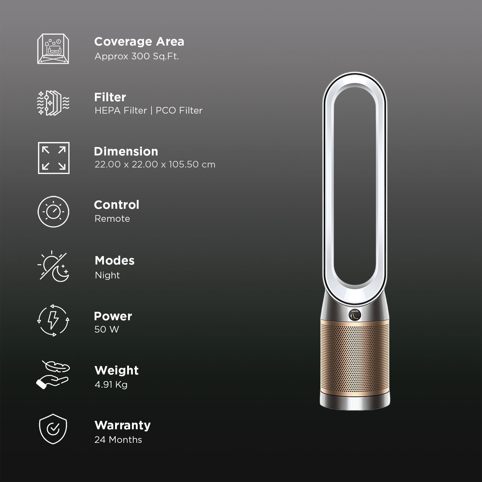 dyson Cool TP12 Air Purifier with Remote Control (Diffused Mode Purifies without Cooling, White & Gold)_2