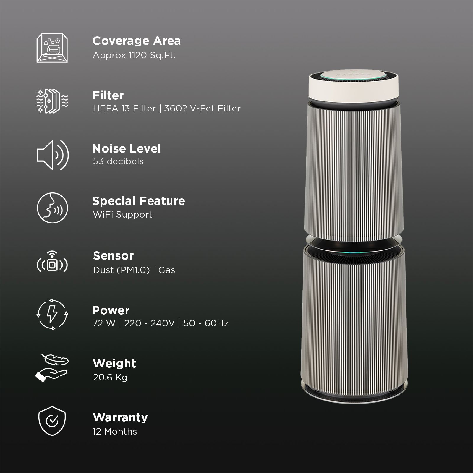 LG PuriCareTM Smart Air Purifier with 360° Air Purification (BLDC Motor, Nature Beige)_2