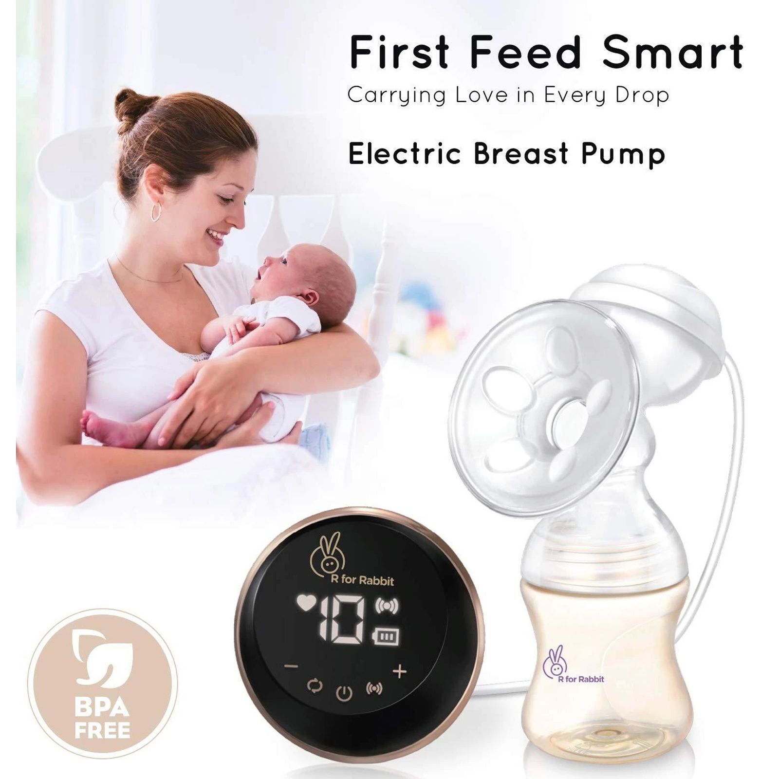 R for Rabbit First Feed Smart Breast Pump (Automatic Anti Back Milk Flow, BPFFB04, Black)_4