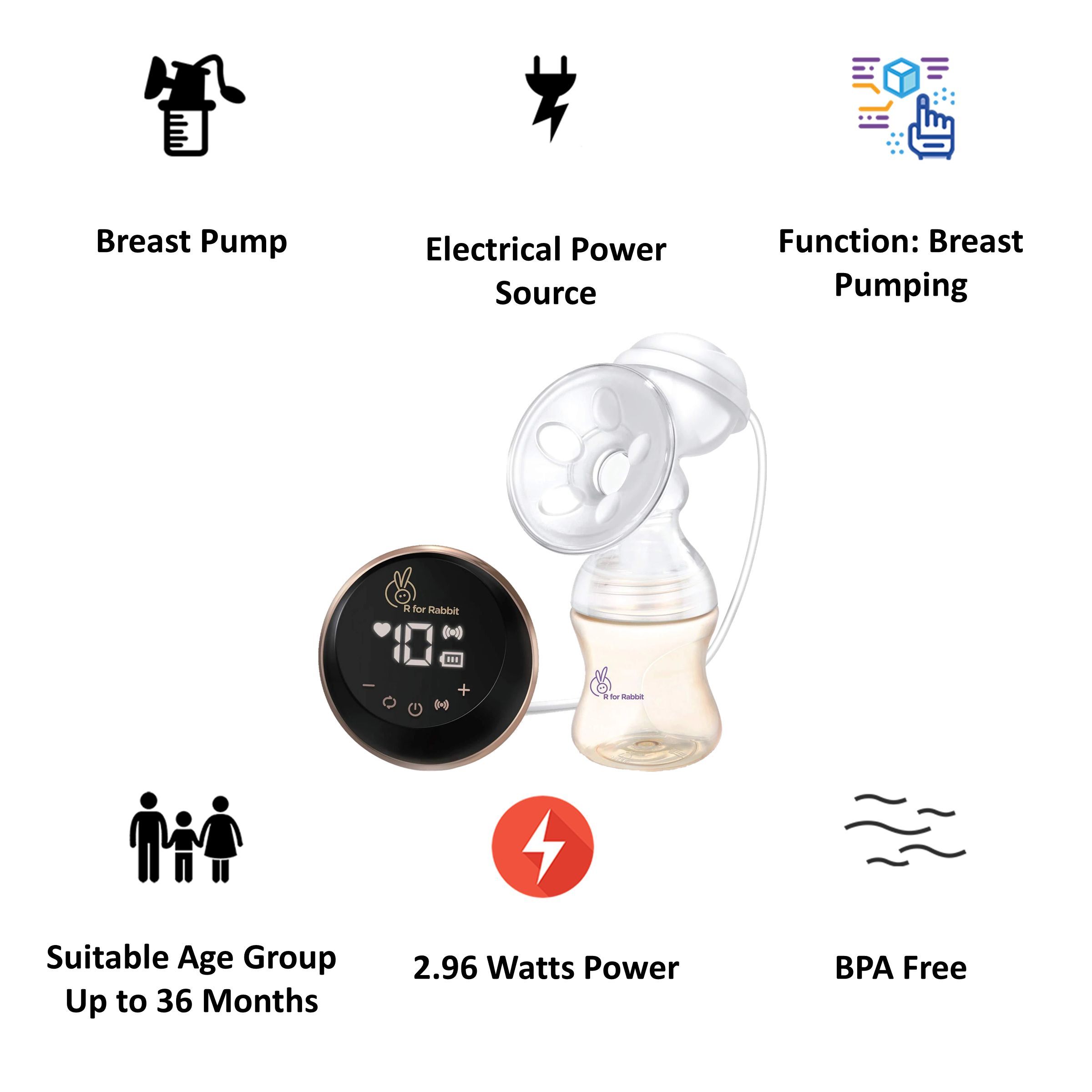 R for Rabbit First Feed Smart Breast Pump (Automatic Anti Back Milk Flow, BPFFB04, Black)_3